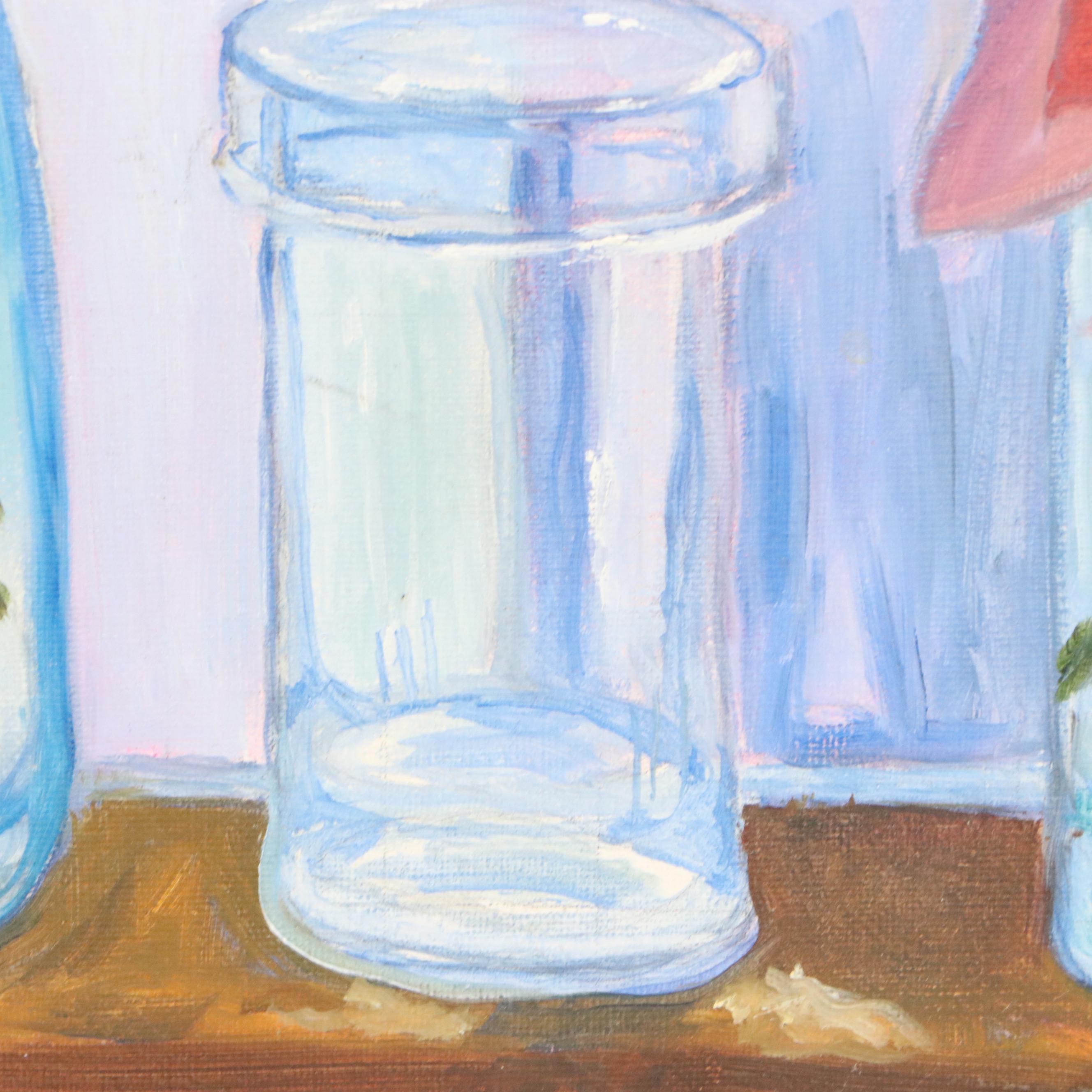 Oil Painting of Mason Jar Bouquets, 21st Century