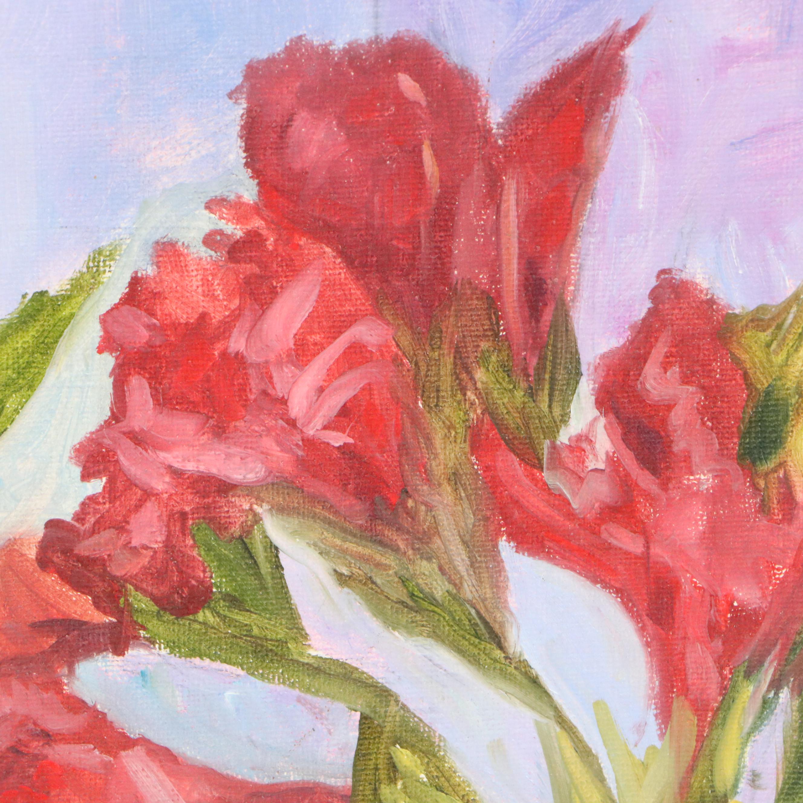 Oil Painting of Mason Jar Bouquets, 21st Century