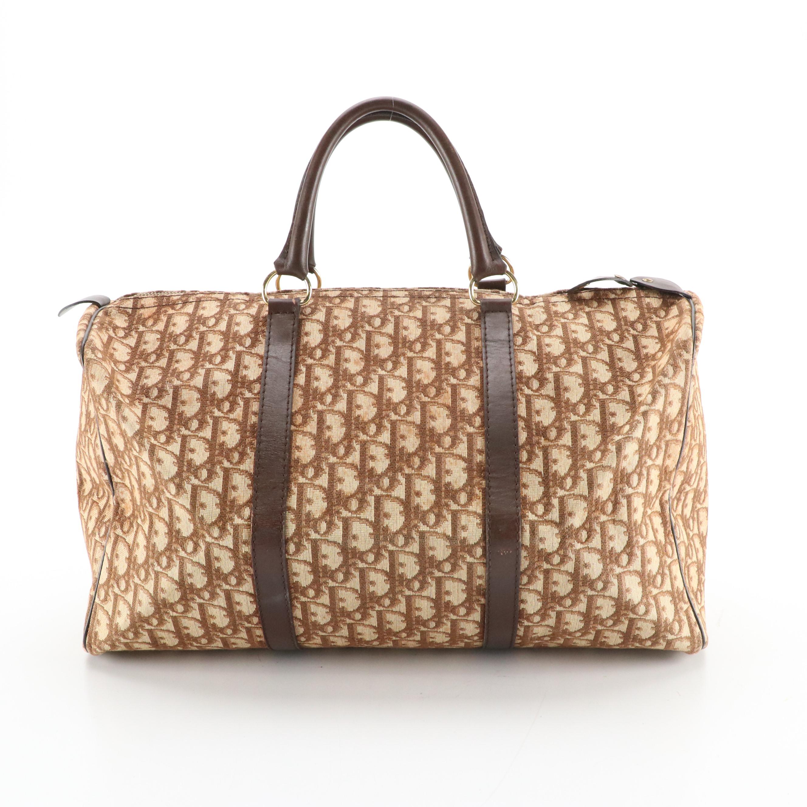 Christian Dior Small Duffle Bag in Dior Oblique Canvas with Leather Trim, 1970s