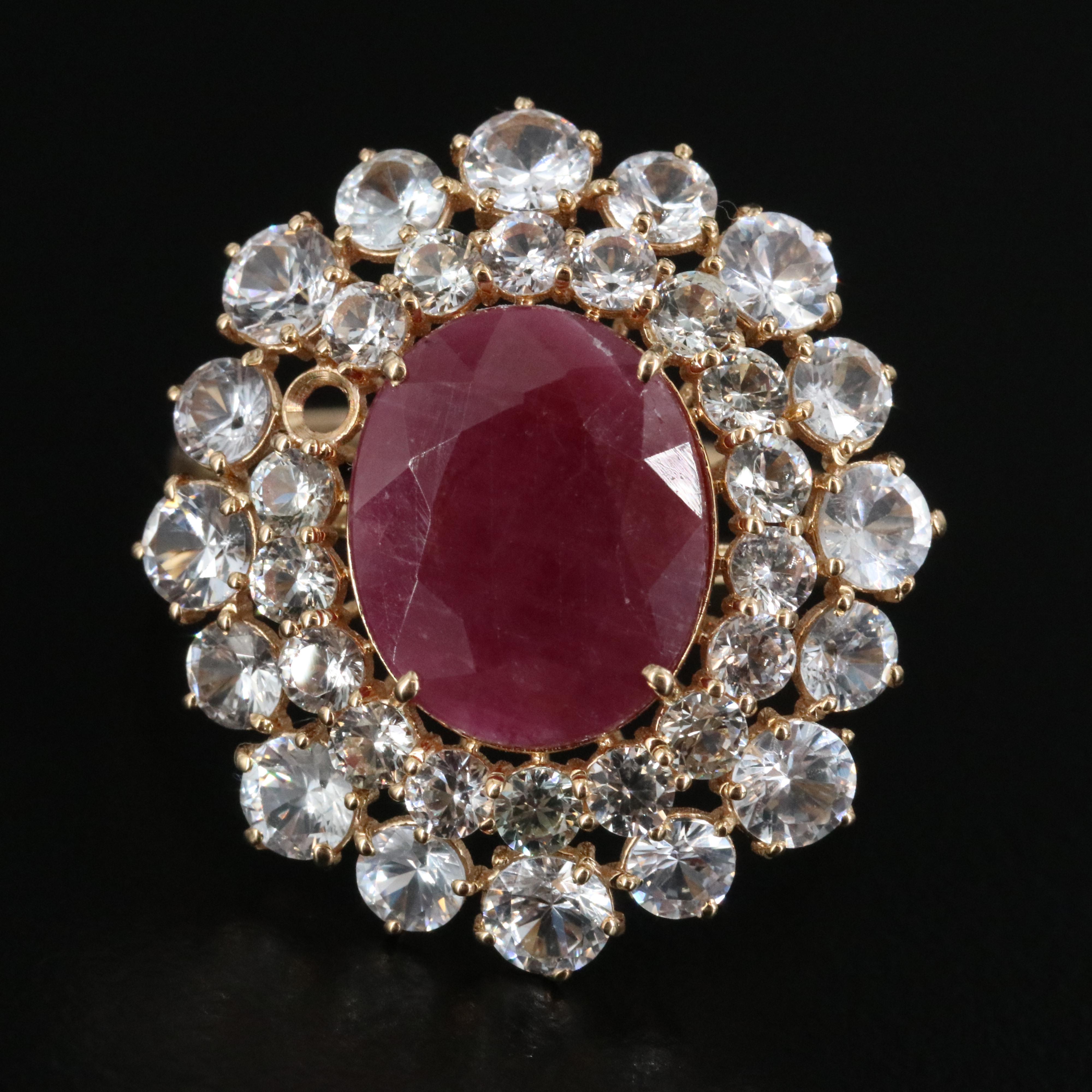 14K 3.73 CT Ruby and White Sapphire Ring with IGI Report