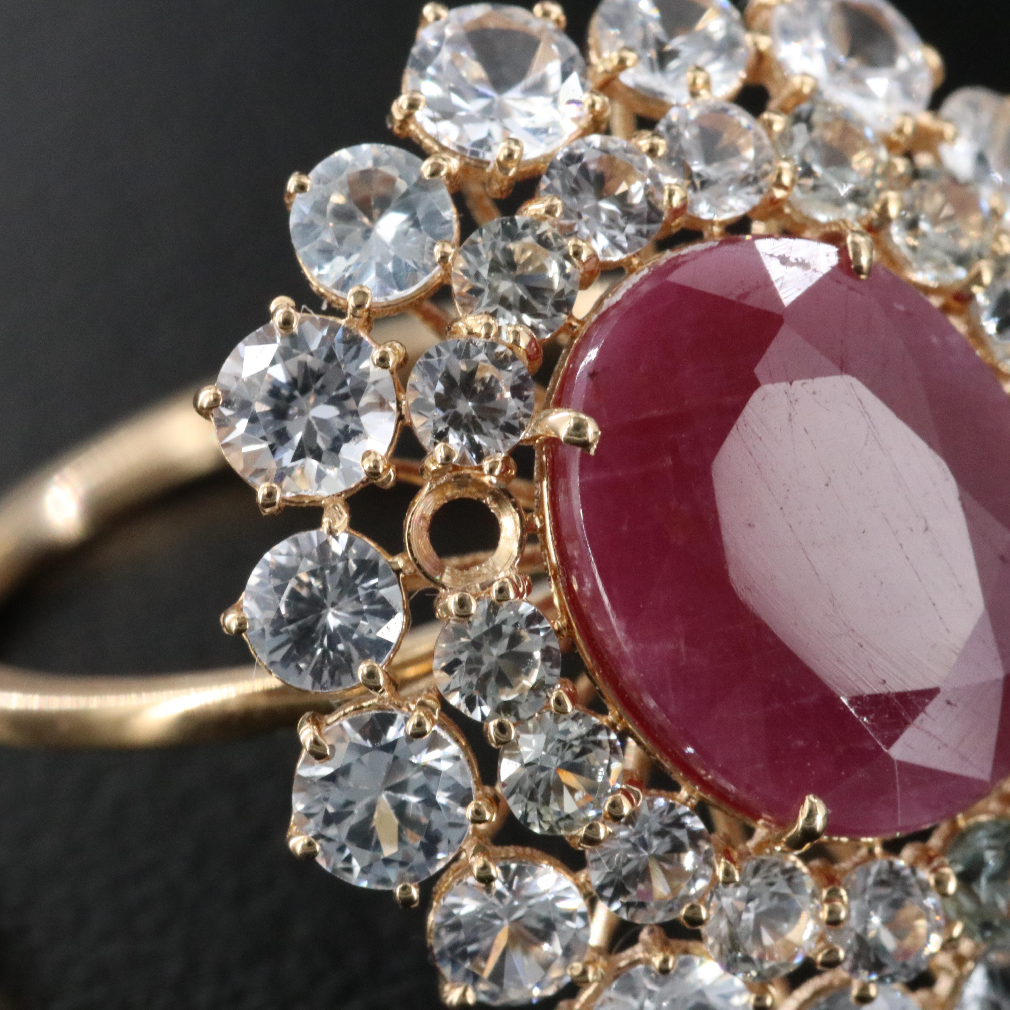 14K 3.73 CT Ruby and White Sapphire Ring with IGI Report