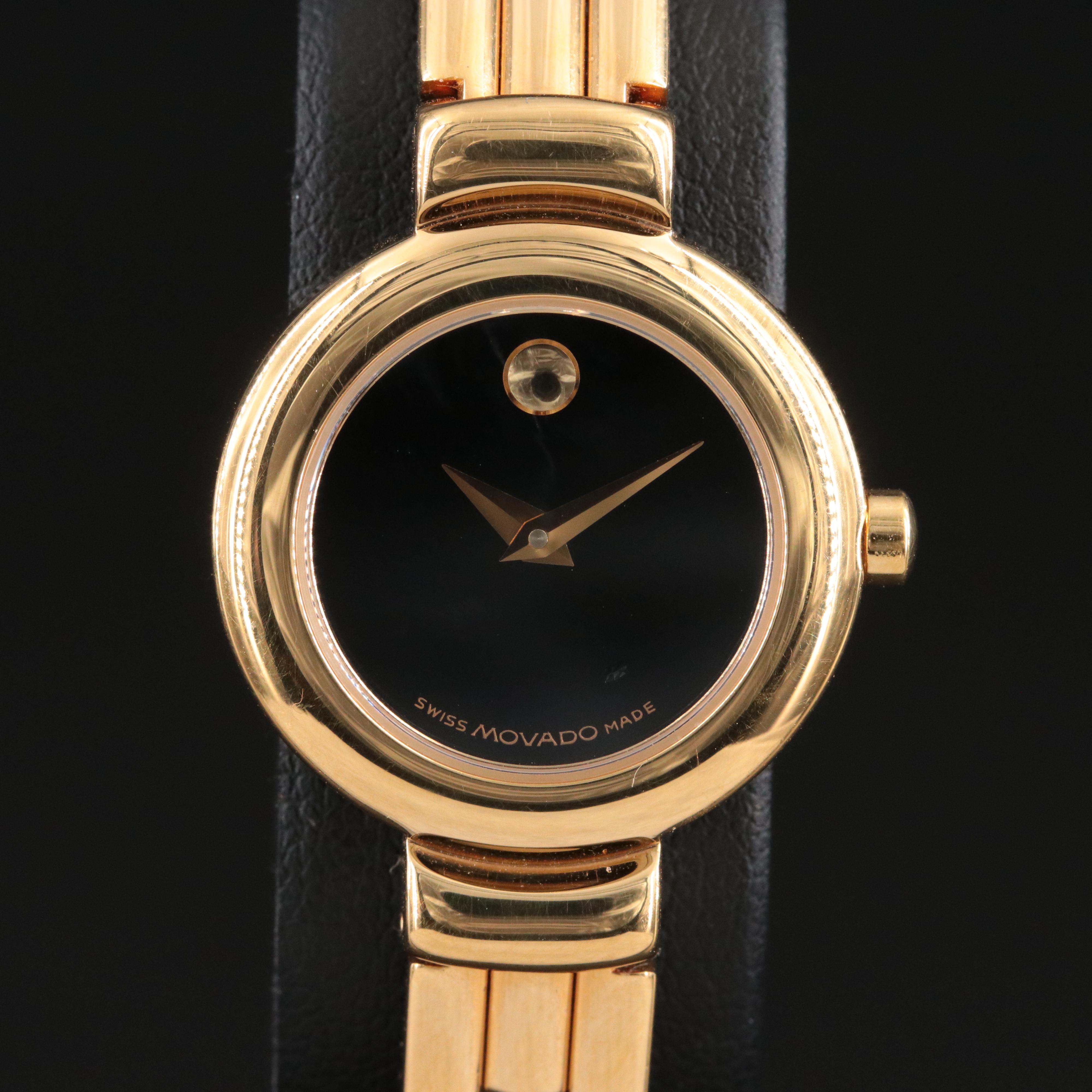 Gold Tone Black Dial Movado Watch