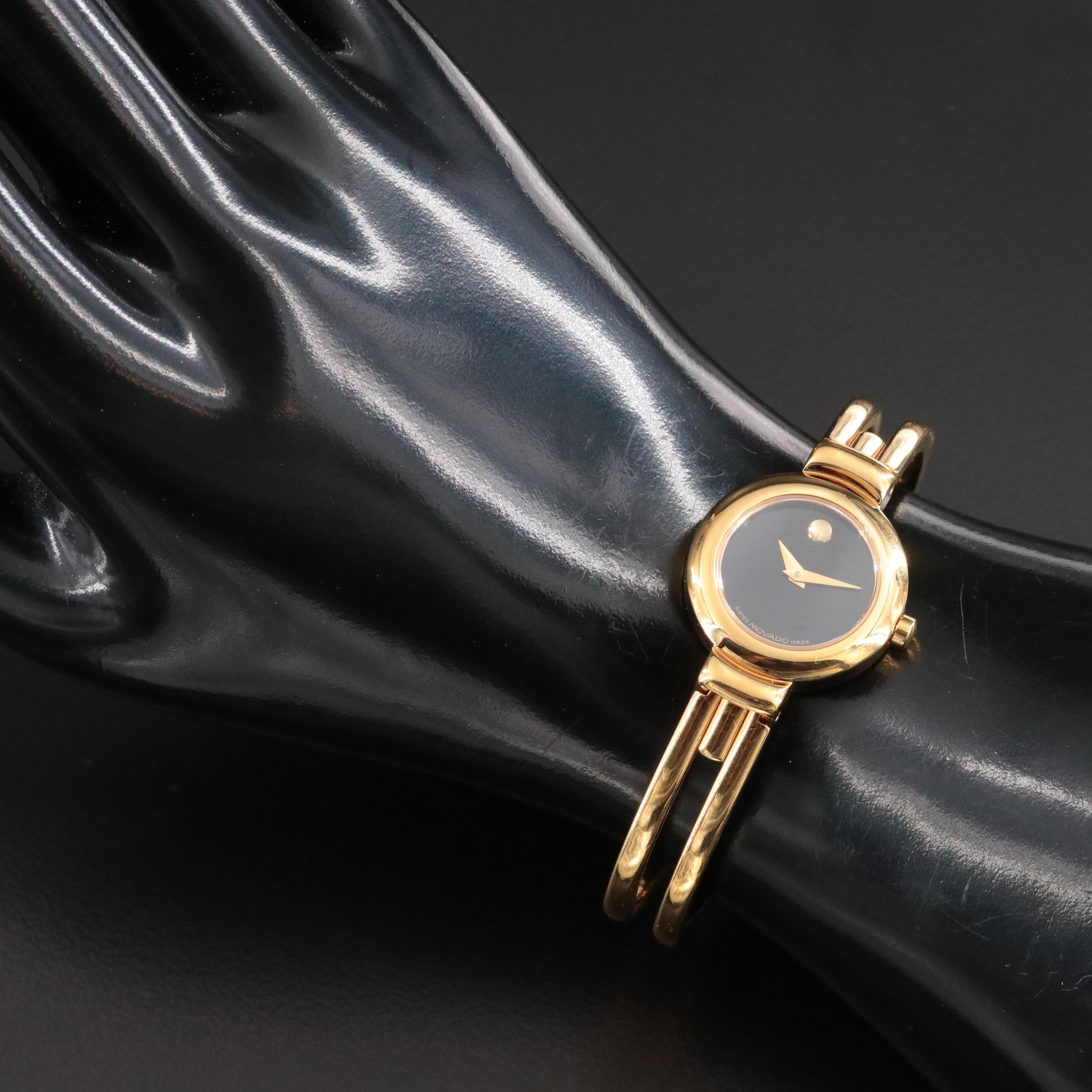 Gold Tone Black Dial Movado Watch