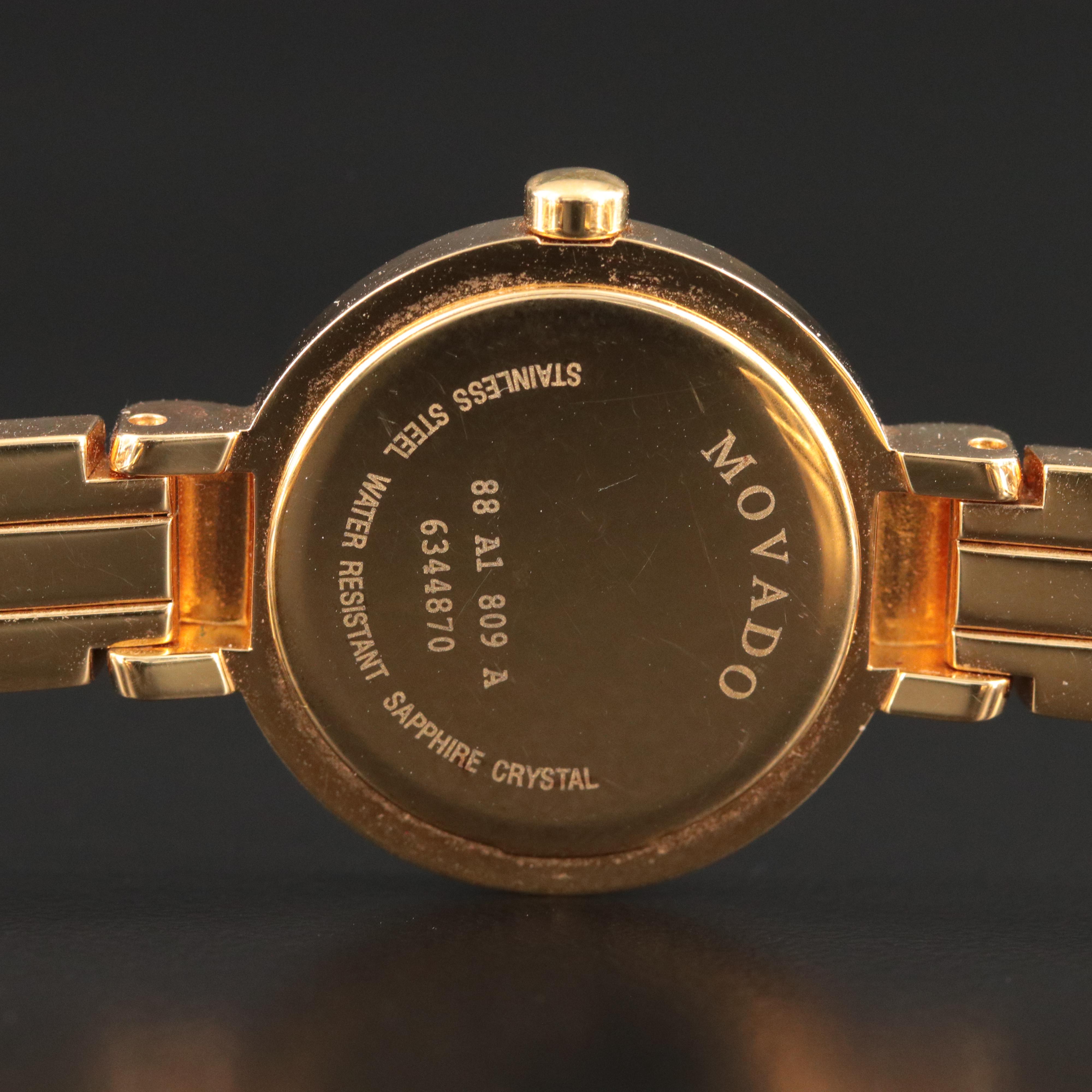 Gold Tone Black Dial Movado Watch