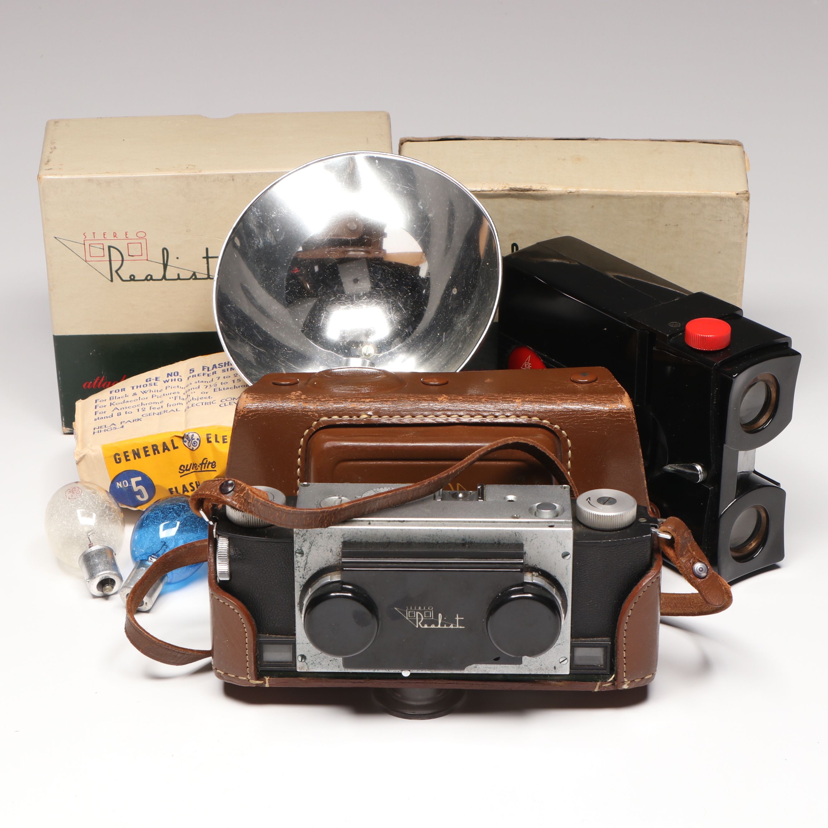 Stereo Realist Stereo Camera and More Camera Accessories, Mid-20th Century