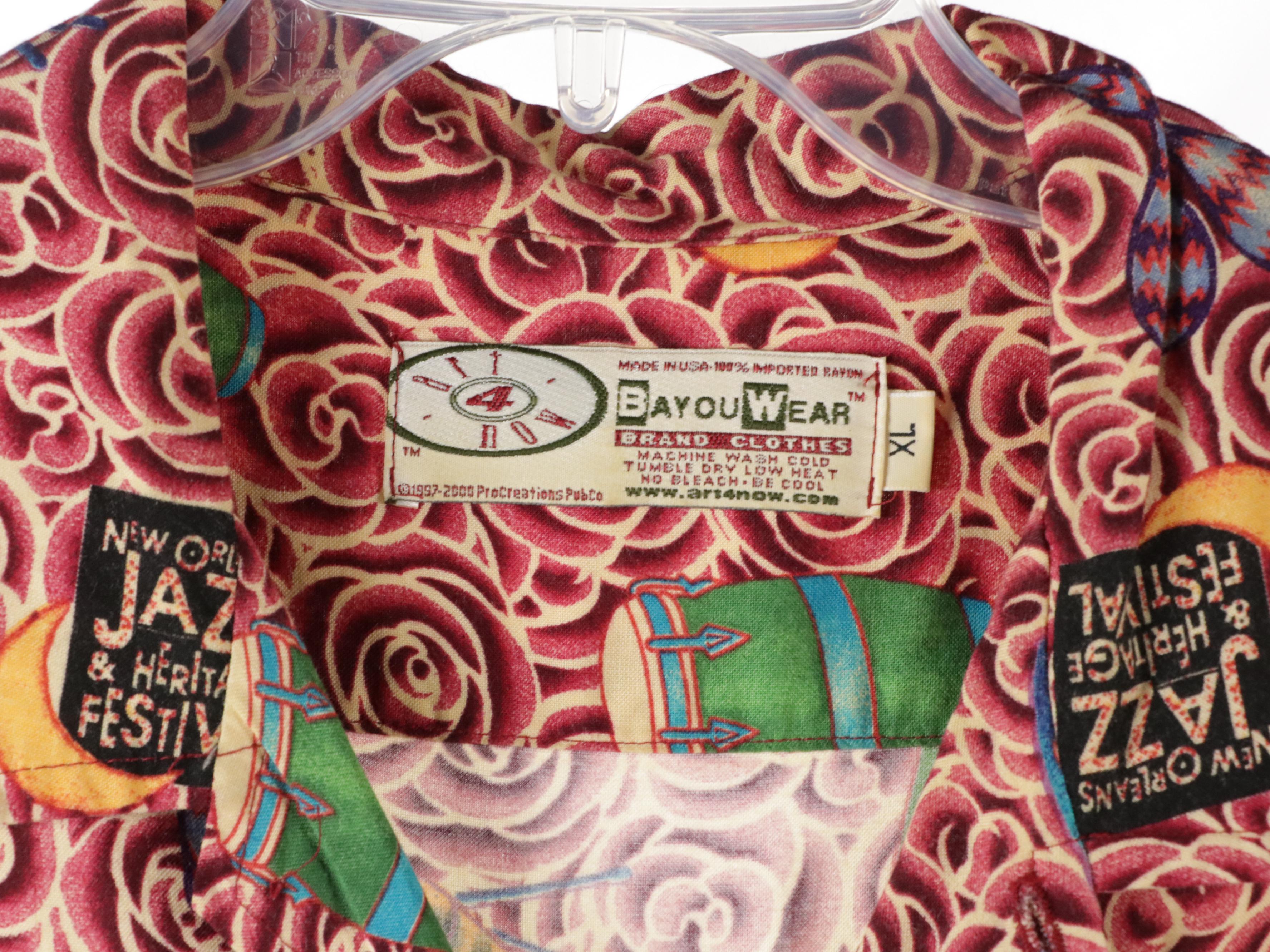 Men's Vintage Bayou Wear New Orleans Jazz Fest Printed Button-Up Shirts