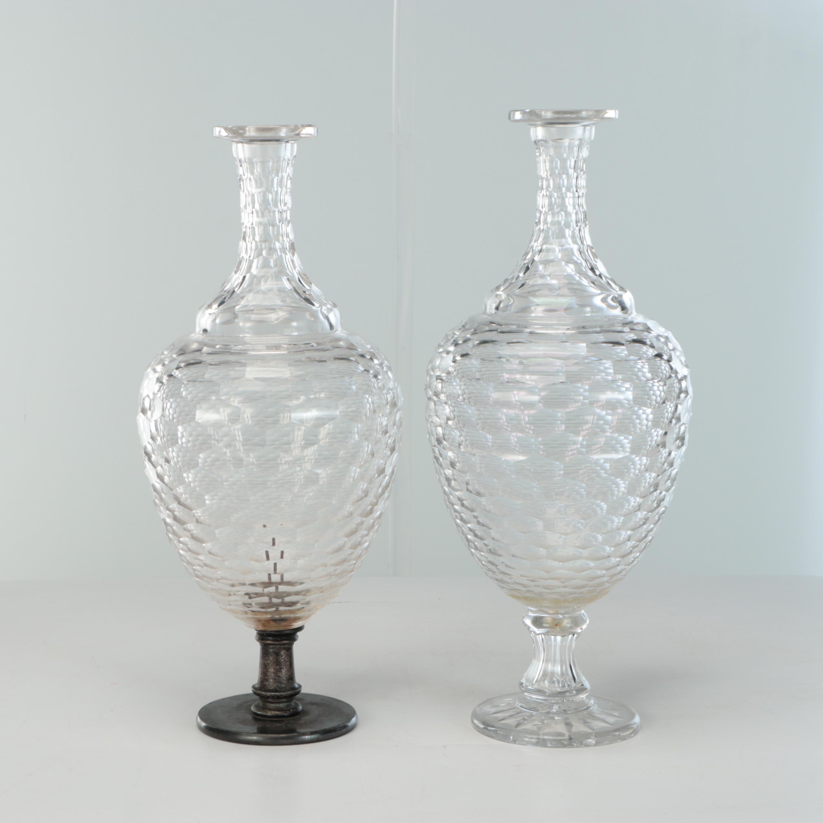 Large Crystal Footed Vase Pair