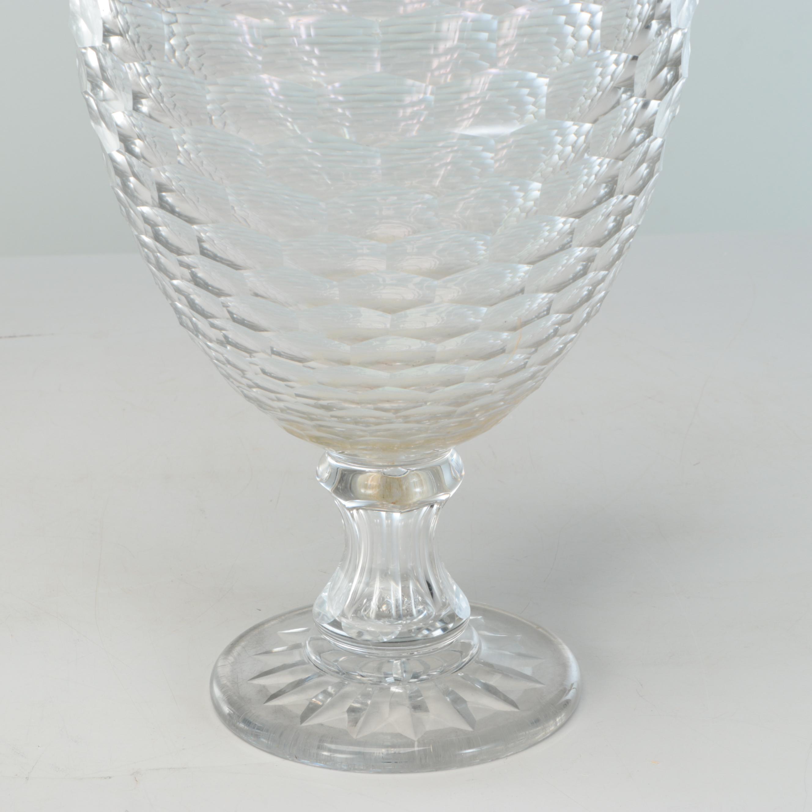 Large Crystal Footed Vase Pair
