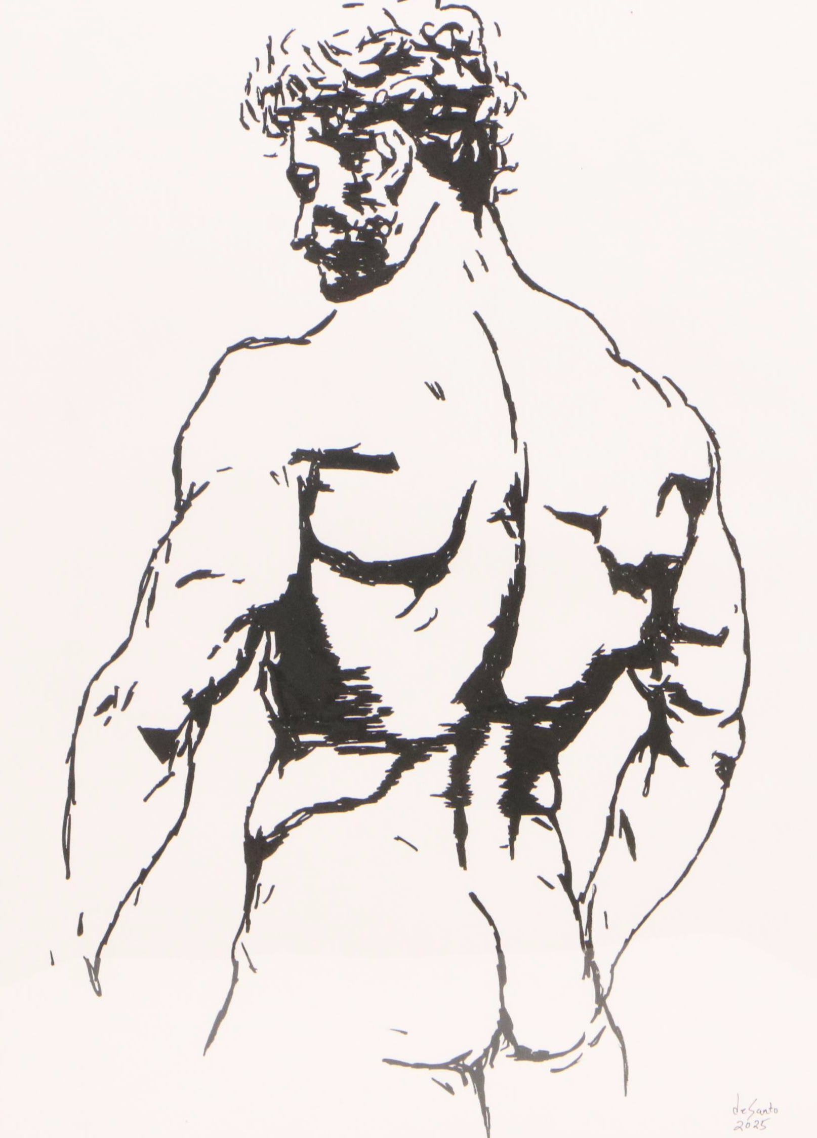 deSanto Acrylic Ink Drawing of Standing Male Nude, 2025