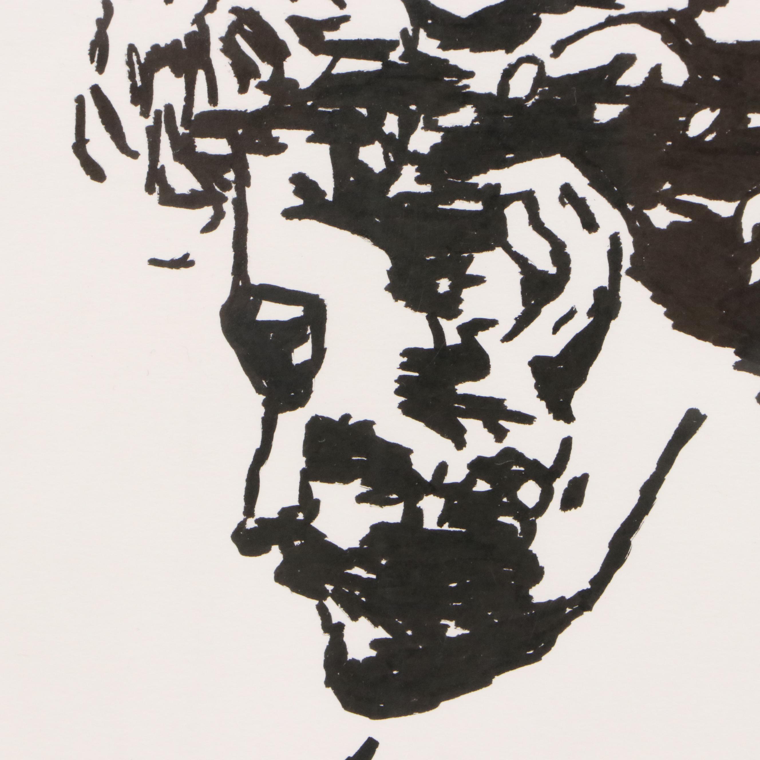 deSanto Acrylic Ink Drawing of Standing Male Nude, 2025