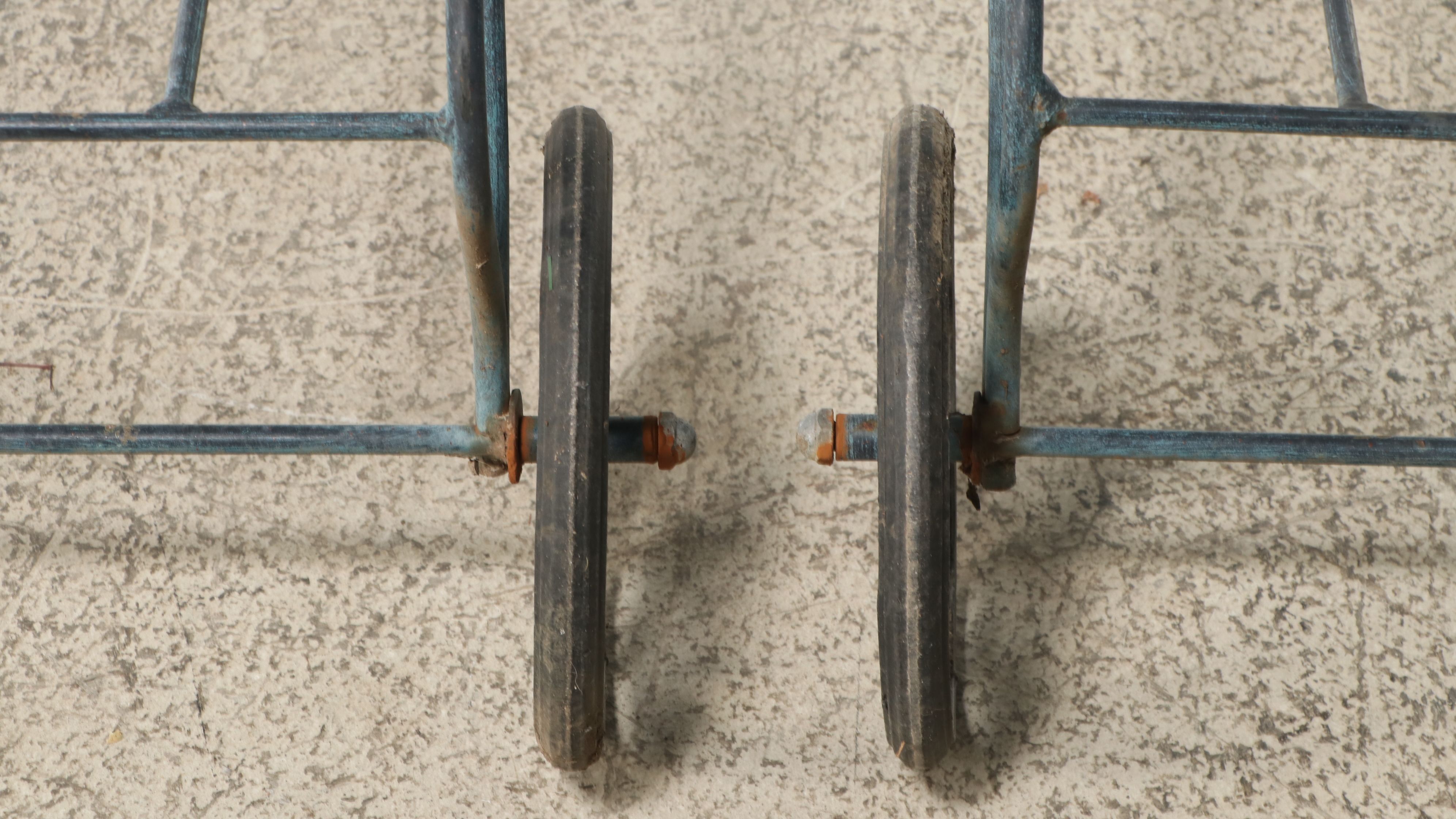 Pair of Wrought Iron Patio Chaise Lounges and Accent Tables