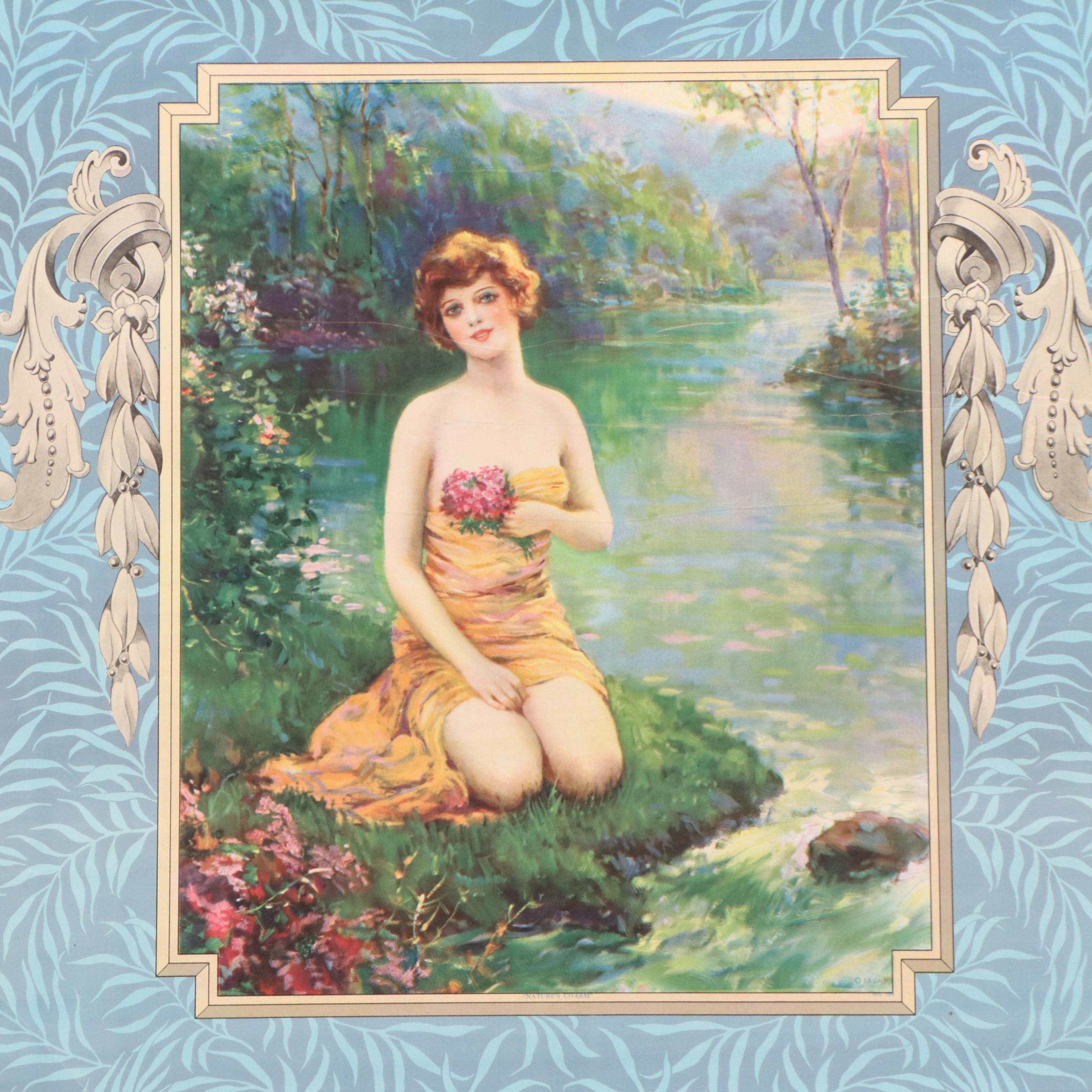 Offset Lithograph of Woman by Stream "Nature's Charm"