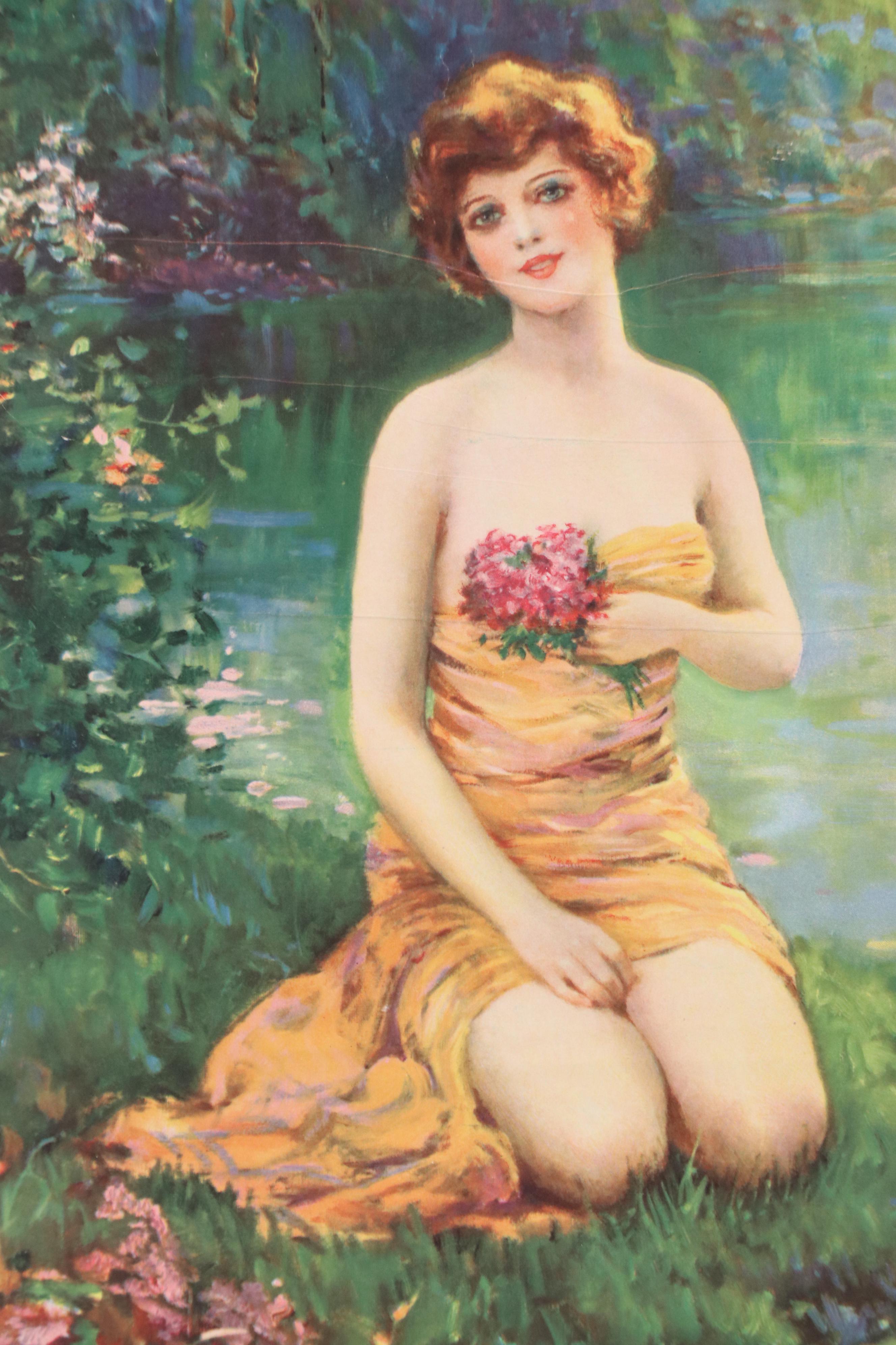 Offset Lithograph of Woman by Stream "Nature's Charm"