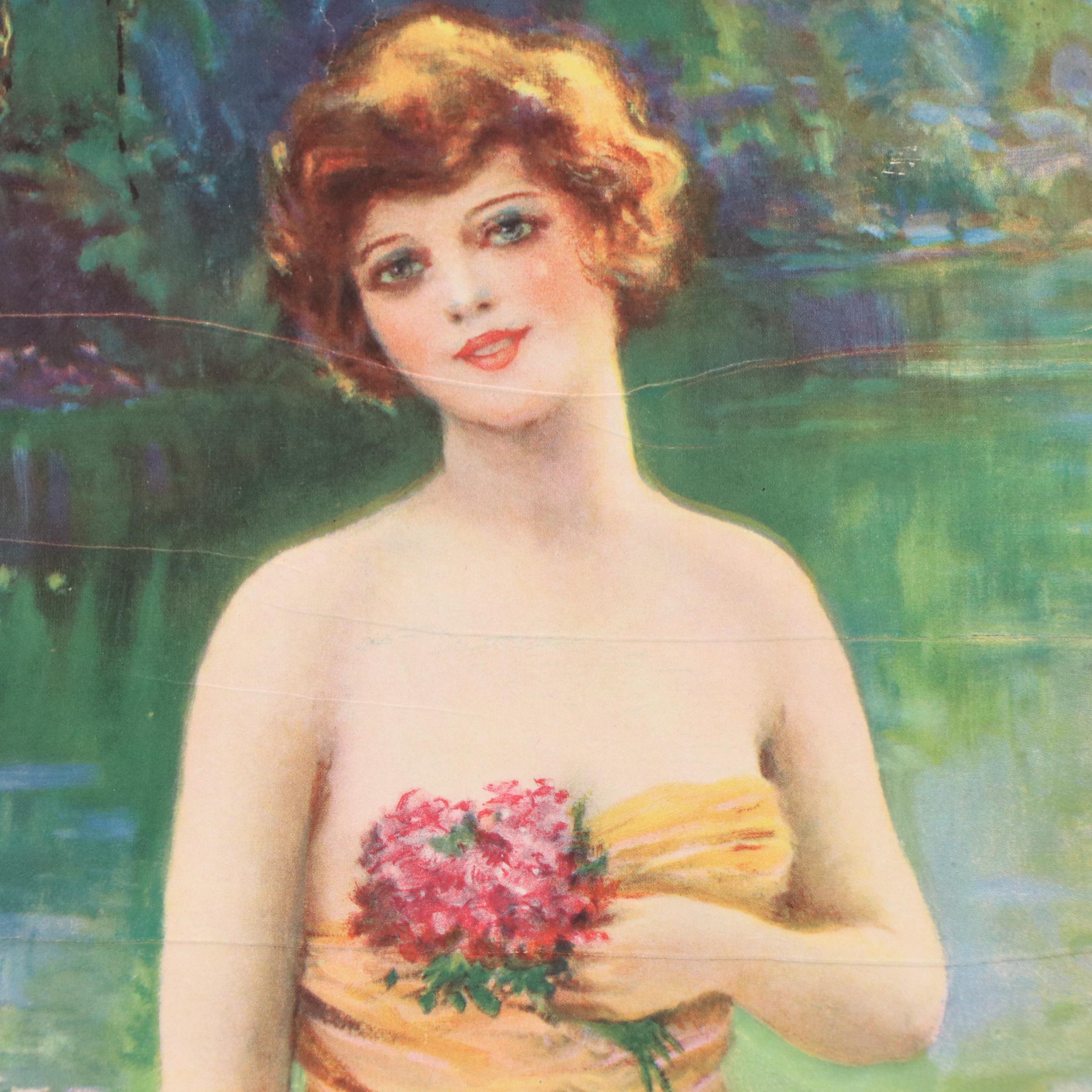 Offset Lithograph of Woman by Stream "Nature's Charm"