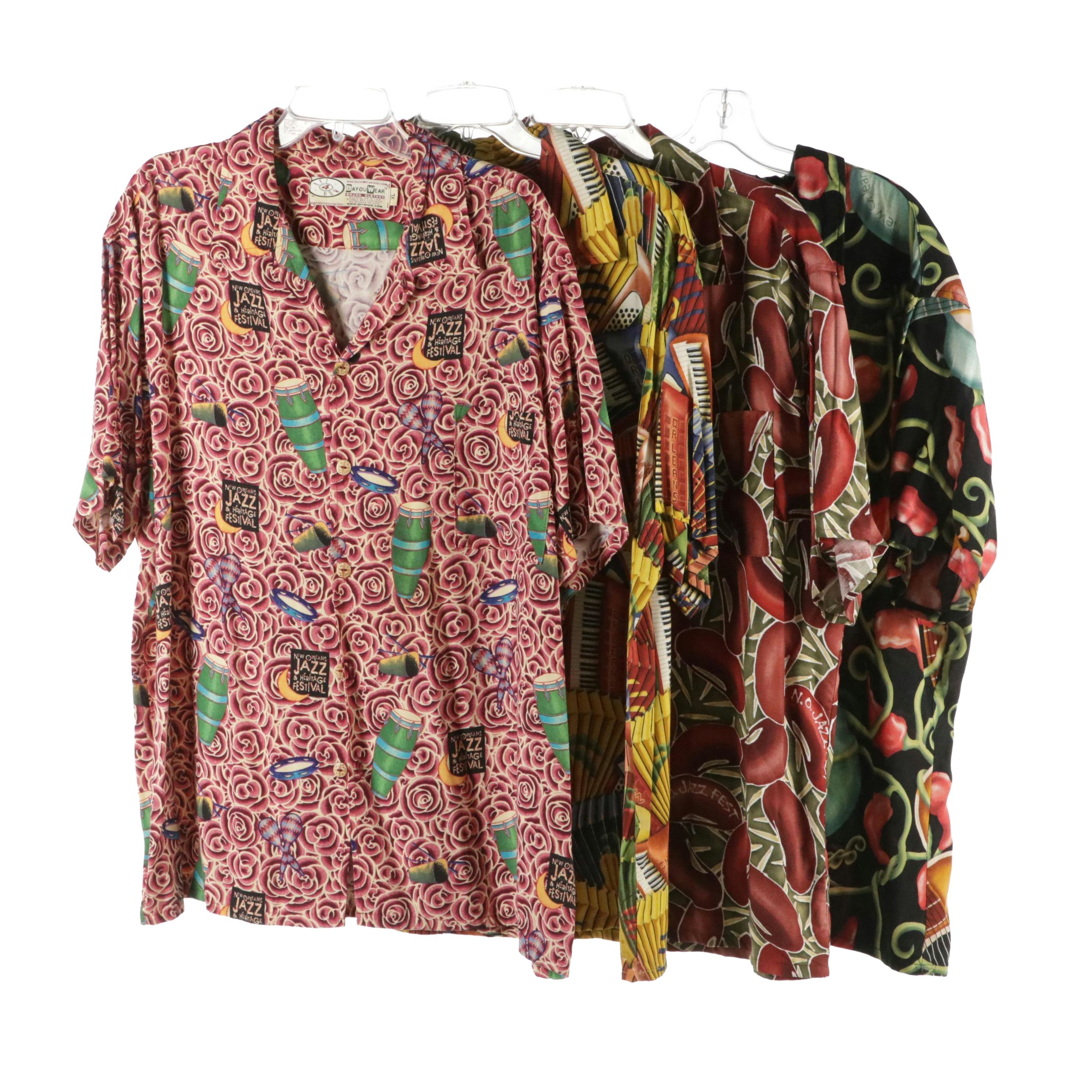 Men's Vintage Bayou Wear New Orleans Jazz Fest Printed Button-Up Shirts