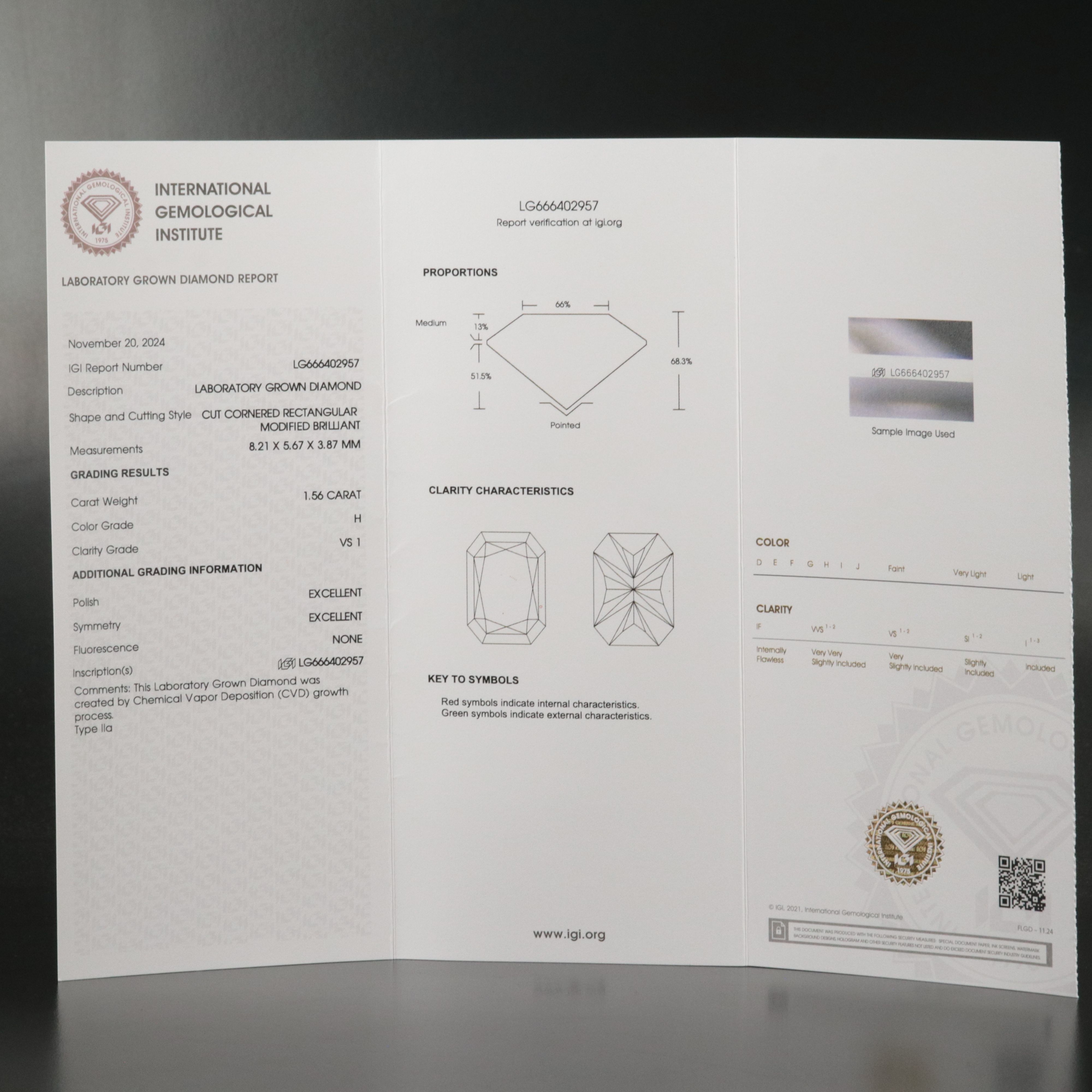 Loose 1.56 CT Lab Grown Diamond with IGI Report