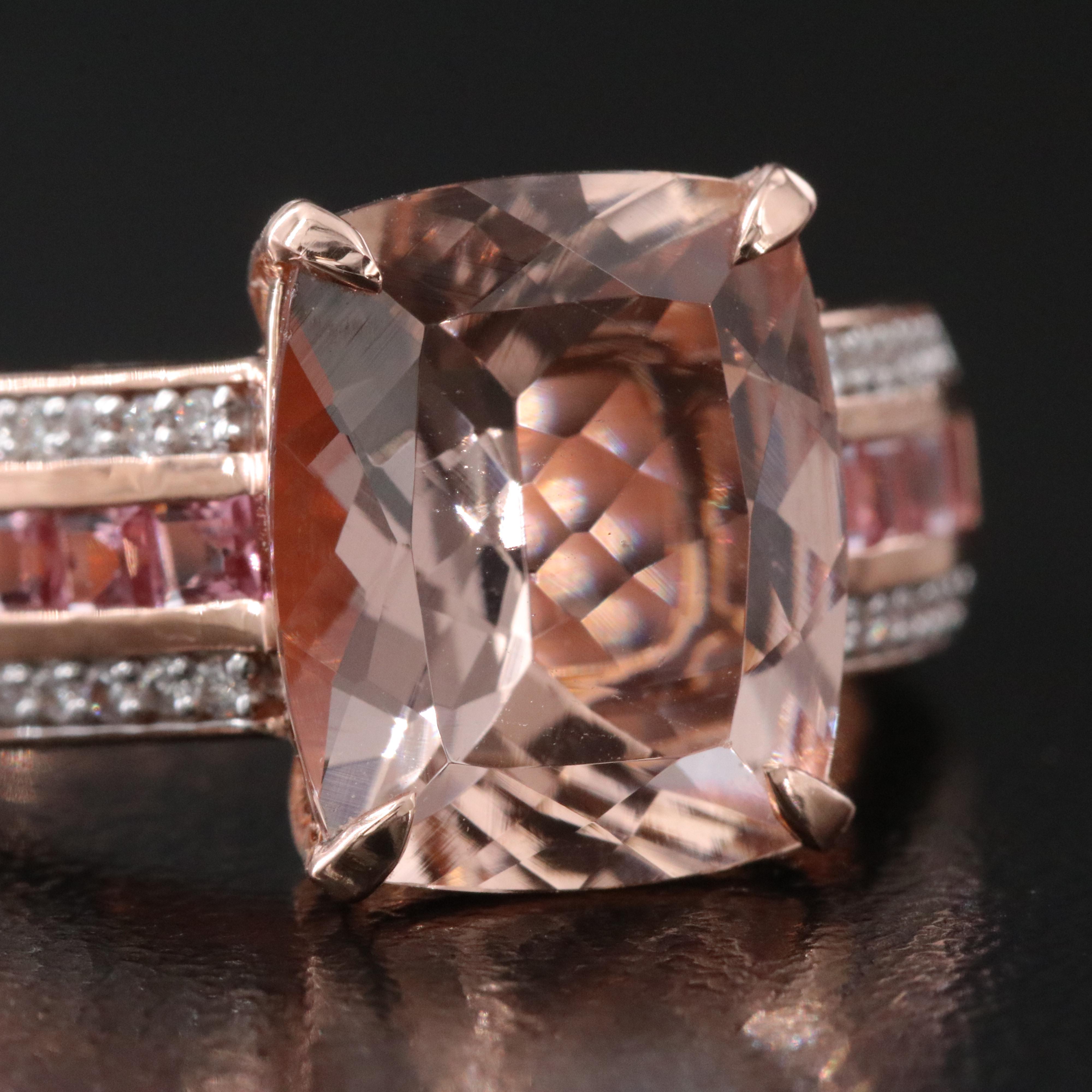 14K Rose Gold Morganite and Diamond Ring