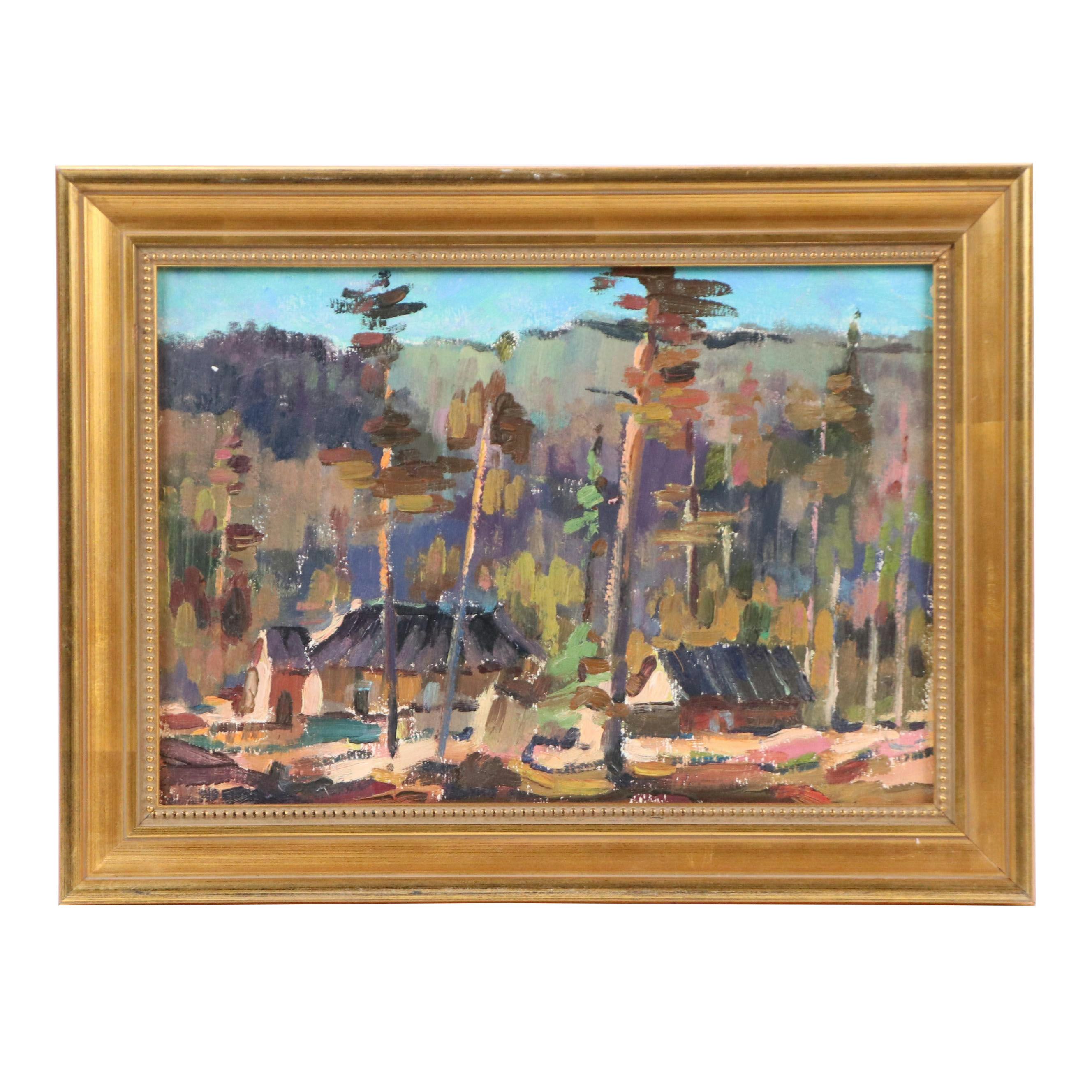 Boris Pak Abstract Landscape Oil Painting, Mid-20th Century