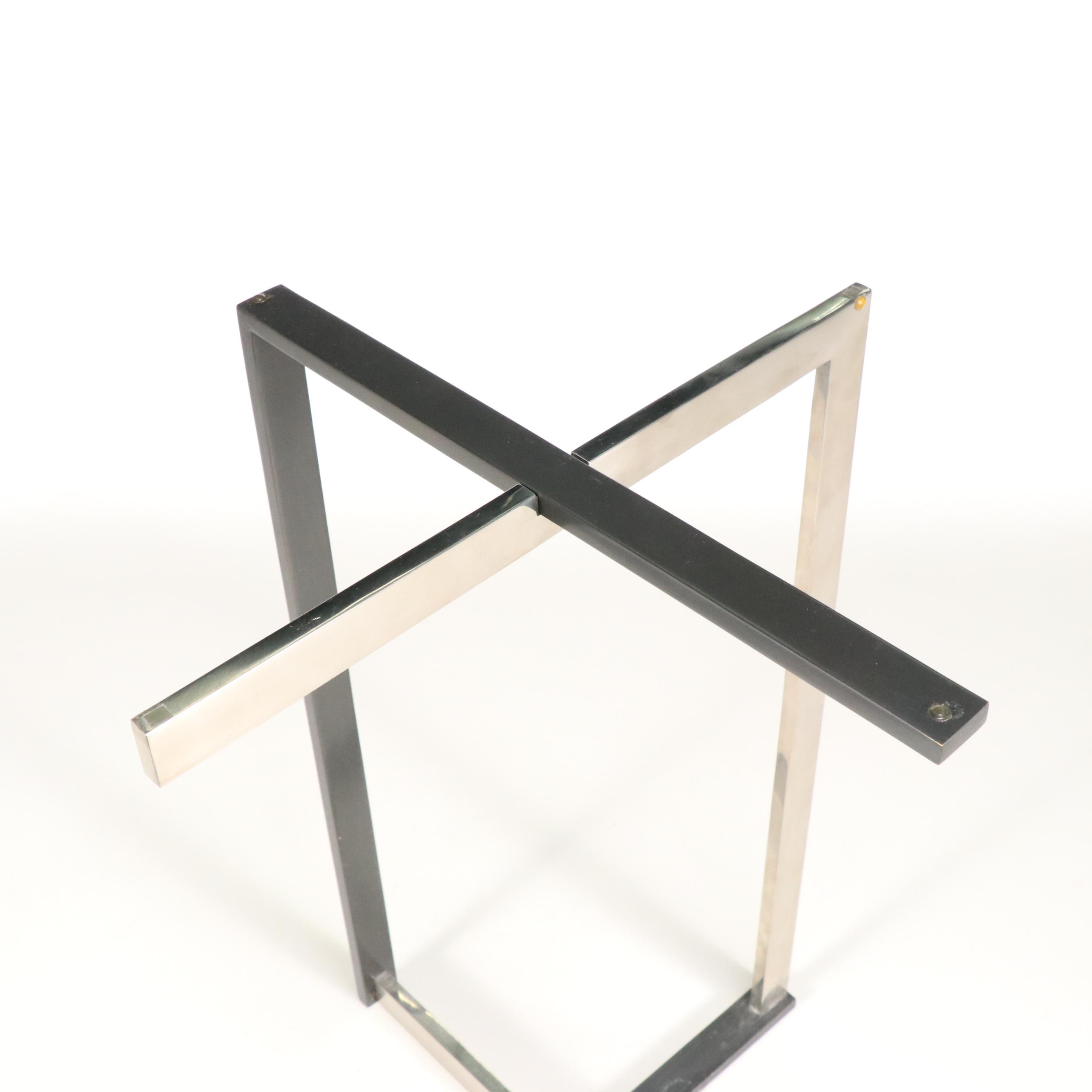 Mid Century Modern Chrome and Black Enamel Side Table with Smoked Glass Top