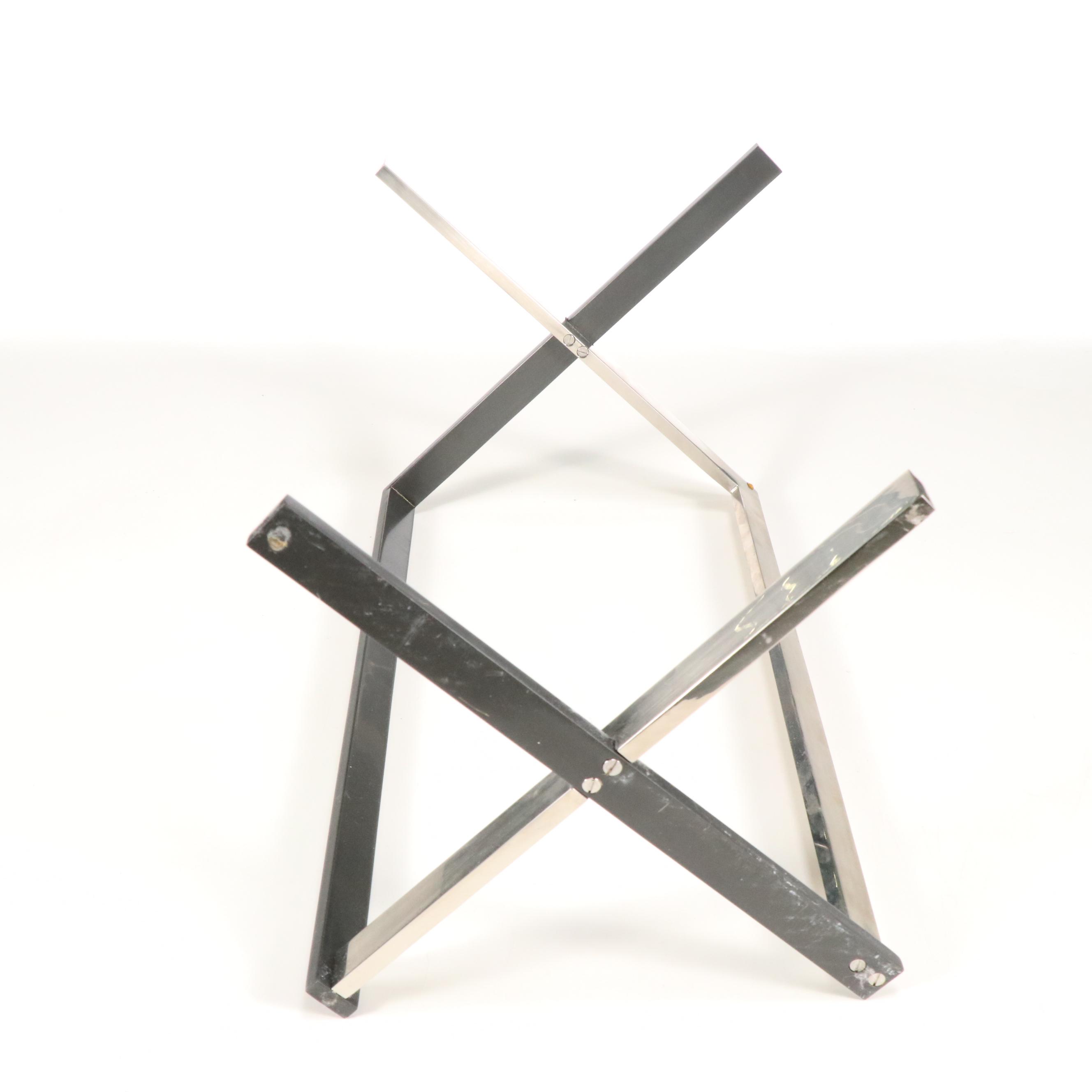 Mid Century Modern Chrome and Black Enamel Side Table with Smoked Glass Top