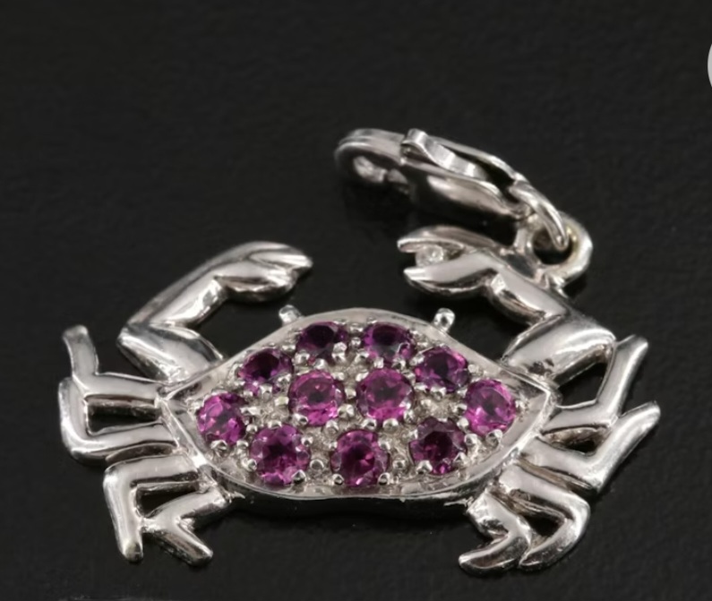 14K Rhodolite Garnet and Diamond Crab Charm Pendant