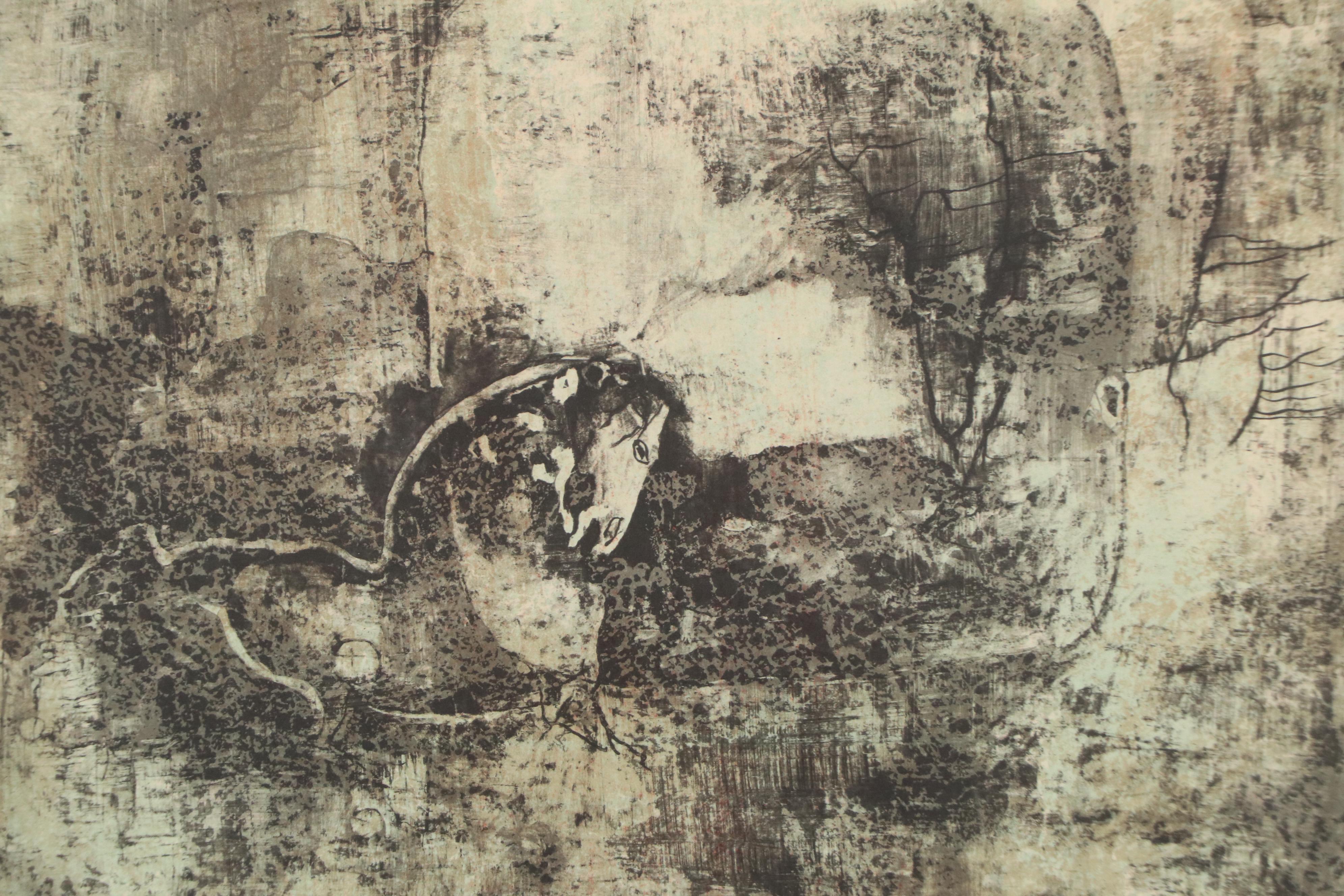 Hoi Lebadang Embossed Color Lithograph "Ten House Suite - Plate 7"