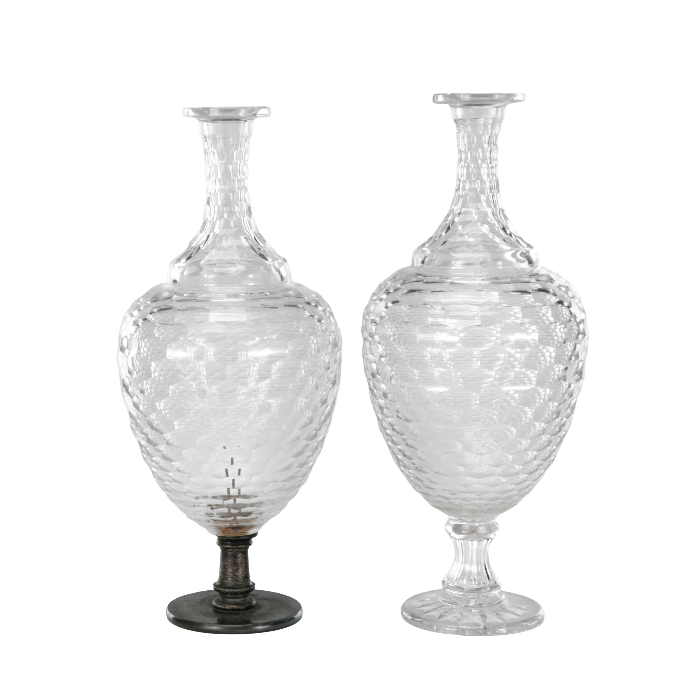 Large Crystal Footed Vase Pair