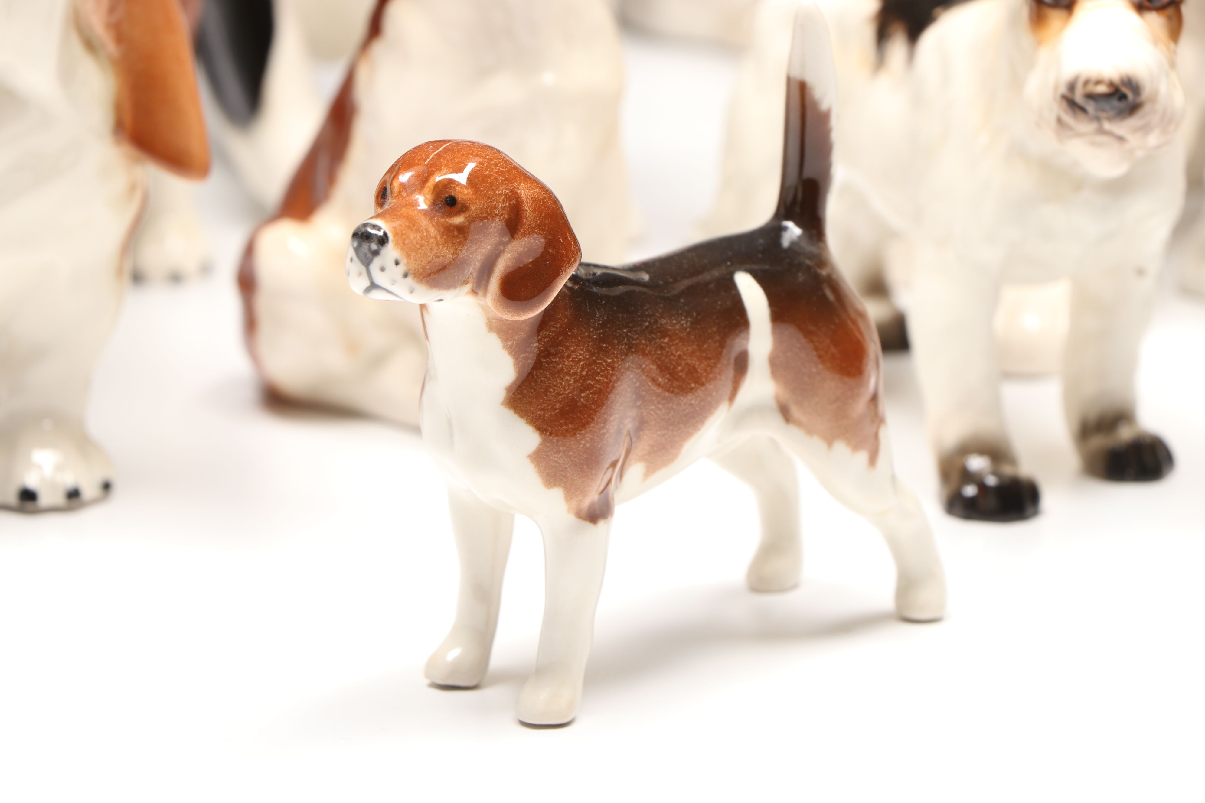 Beswick Sheepdog, Basset Hound, Spaniel with More Ceramic Dogs