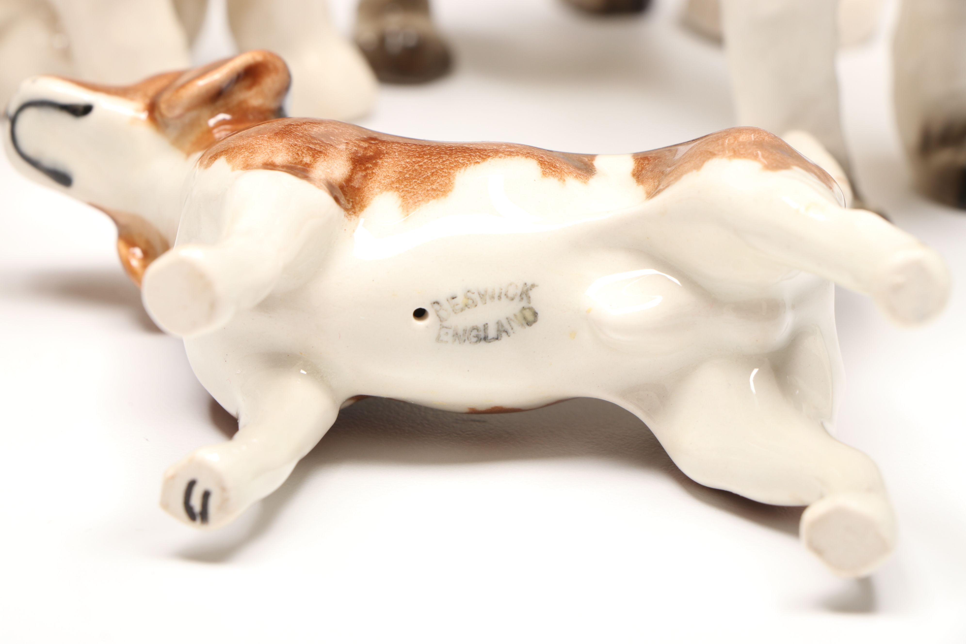 Beswick Sheepdog, Basset Hound, Spaniel with More Ceramic Dogs