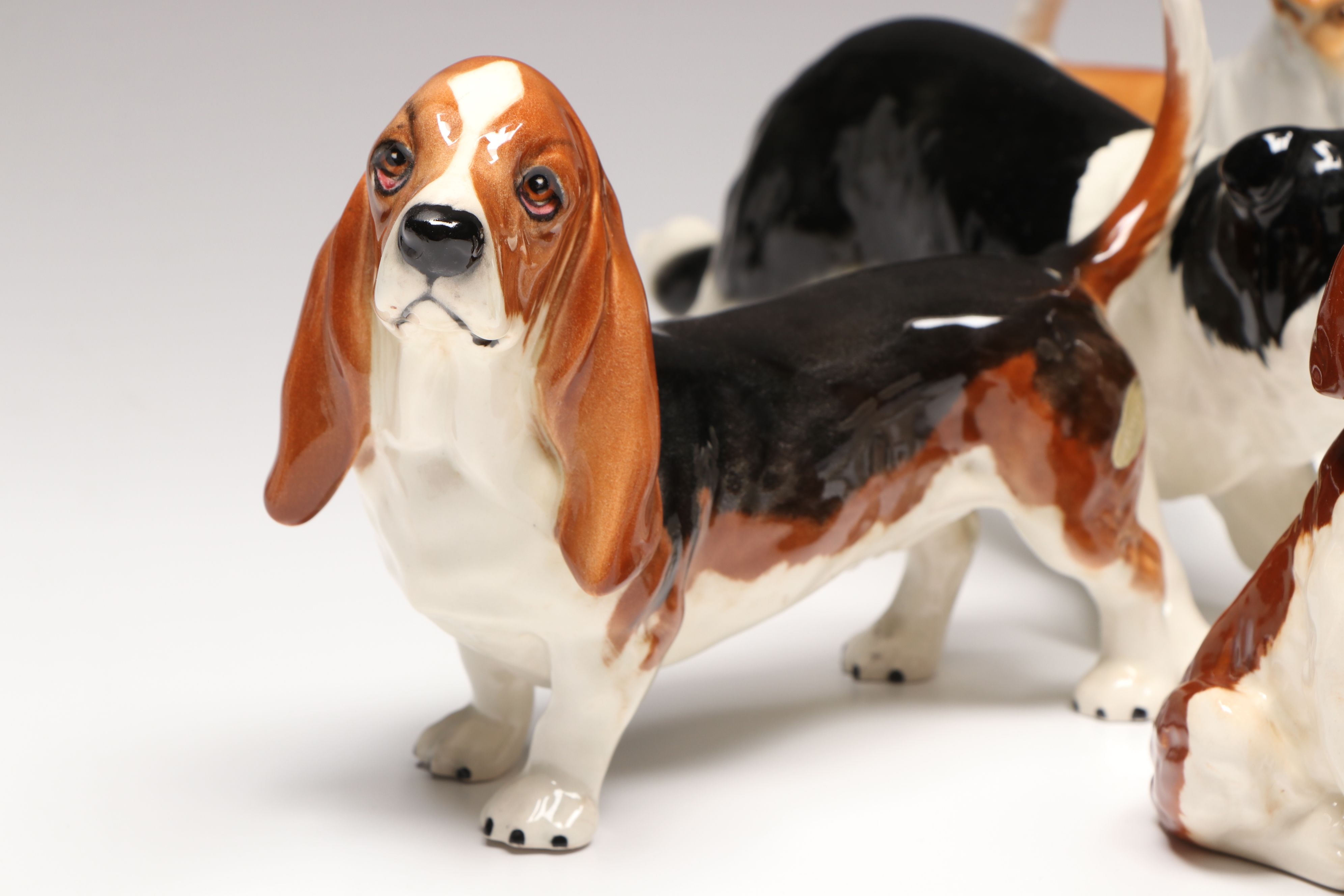 Beswick Sheepdog, Basset Hound, Spaniel with More Ceramic Dogs