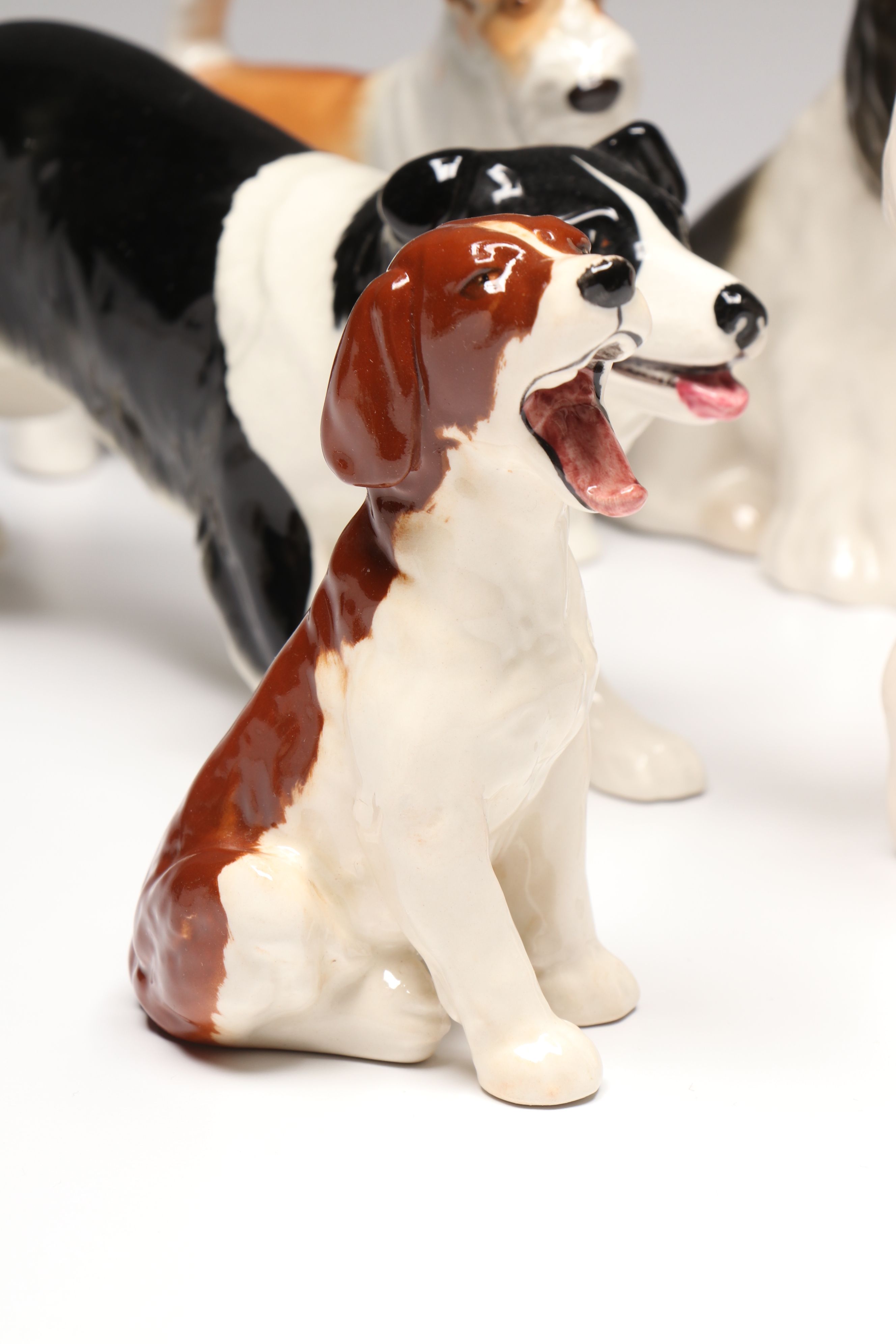 Beswick Sheepdog, Basset Hound, Spaniel with More Ceramic Dogs