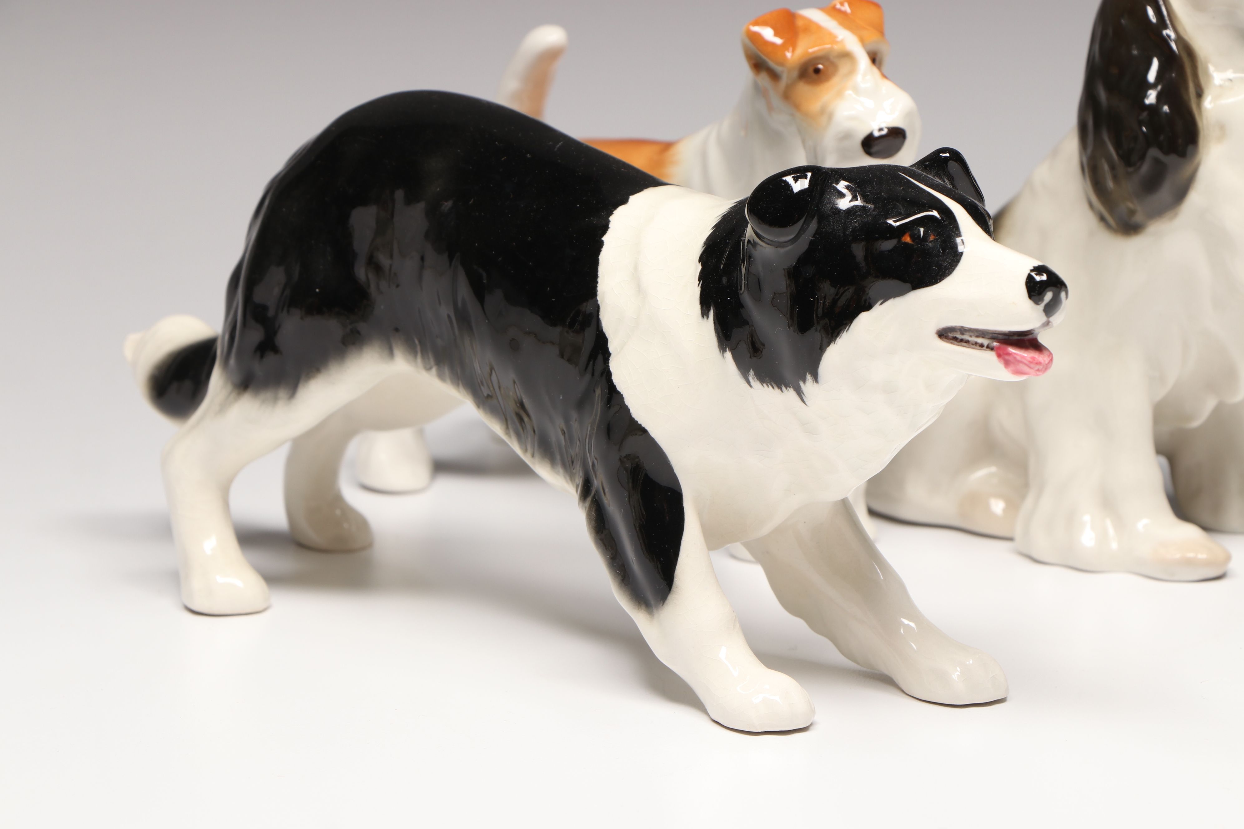 Beswick Sheepdog, Basset Hound, Spaniel with More Ceramic Dogs