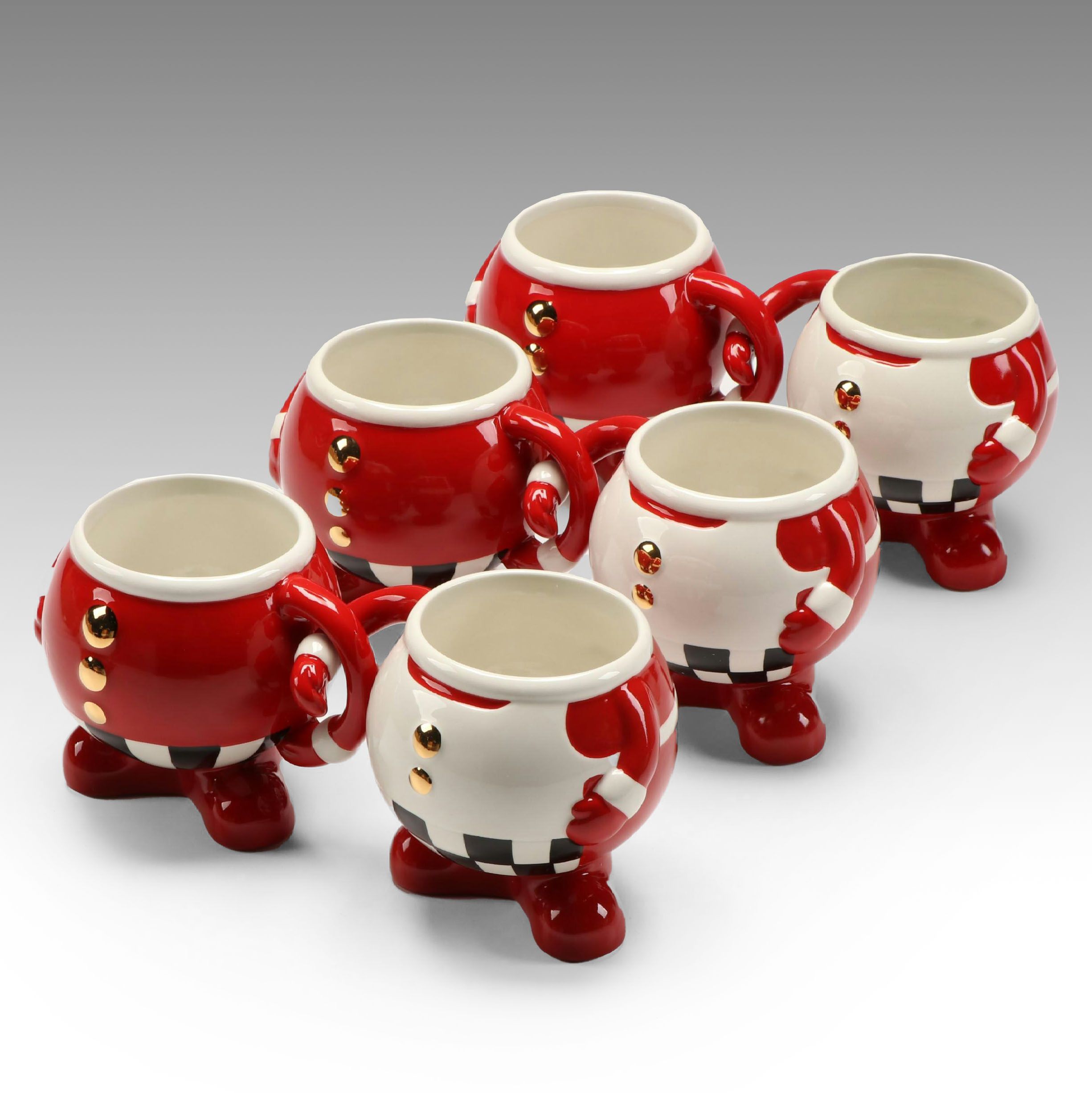 MacKenzie-Childs Ceramic Peppermint Christmas Mugs