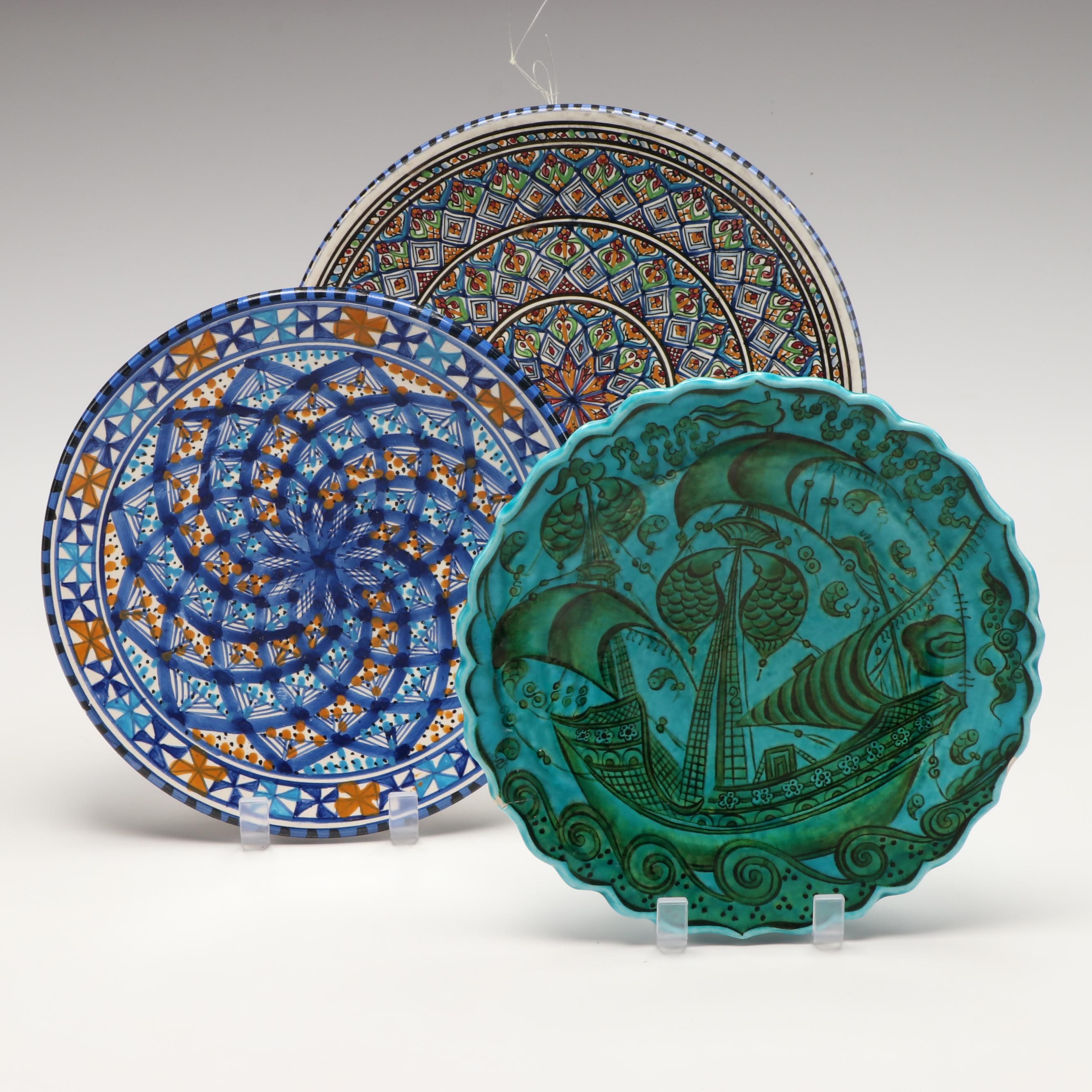 Turkish and Tunisian Hand-Painted Ceramic Wall Plates