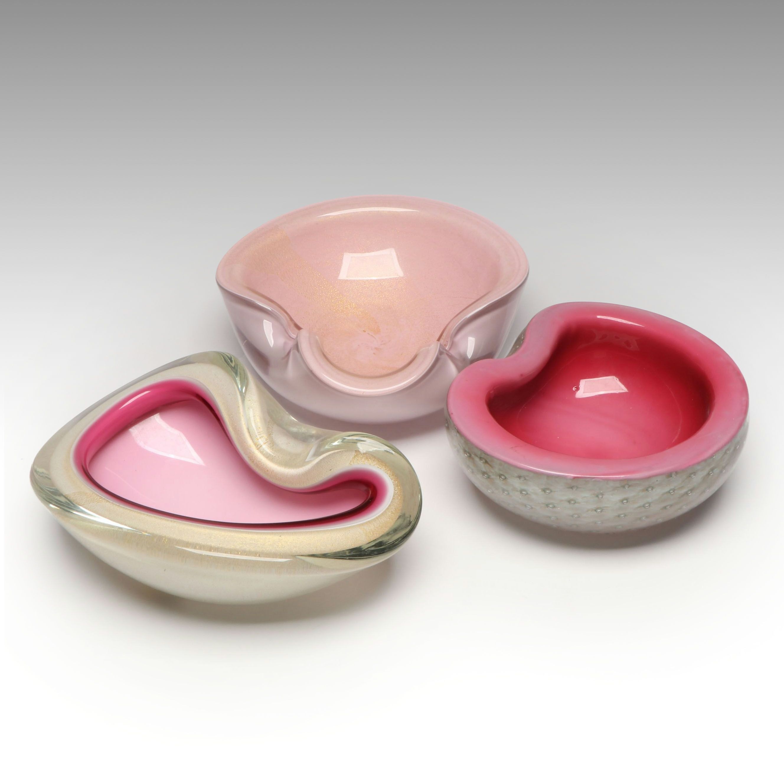 Alfredo Barbini Biomorphic and Bullicante Murano Glass Bowls, Mid-20th Century