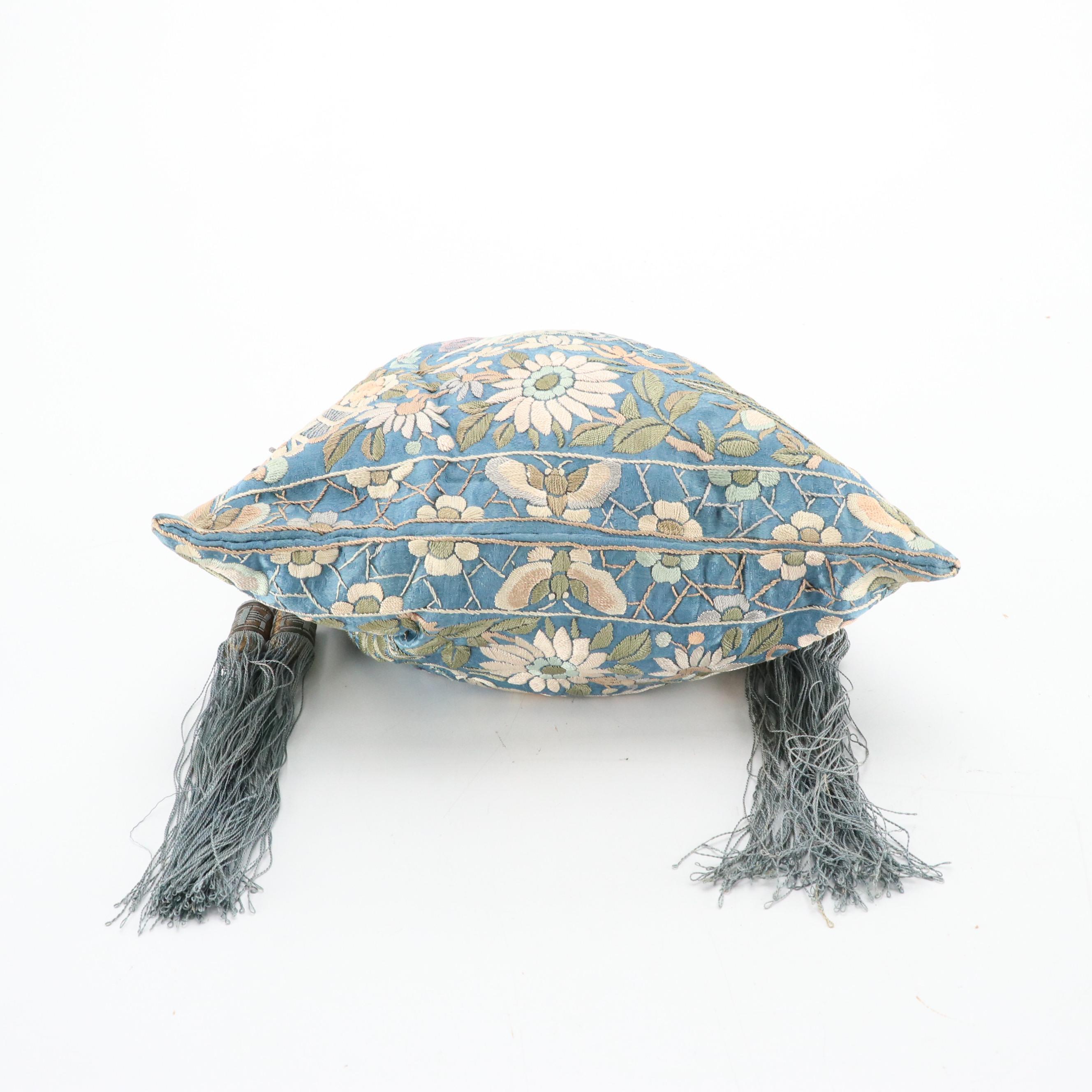 Chinese Embroidered Rank Badge Purse with Peking Glass Handles, Early 20th C.