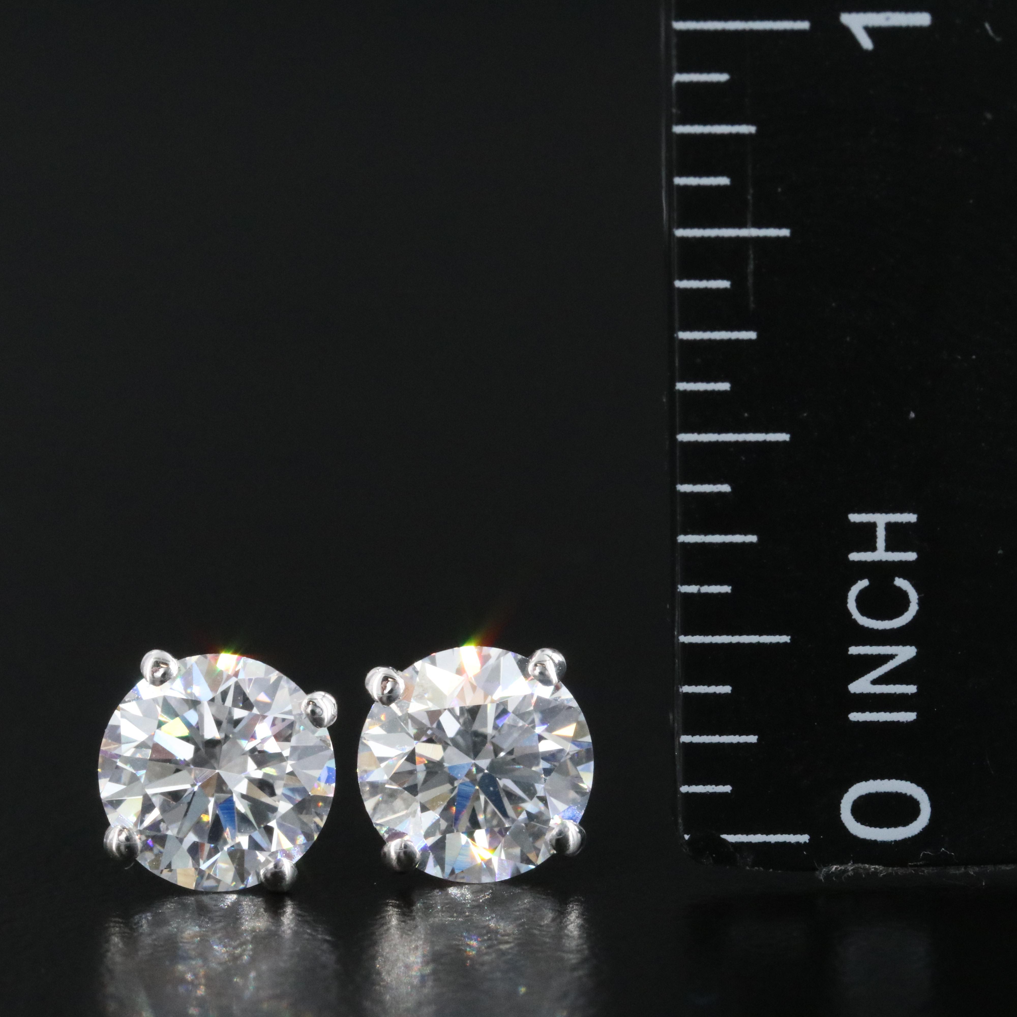 14K 3.03 CTW Lab Grown Diamond Solitaire Earrings with IGI Jewelry Report