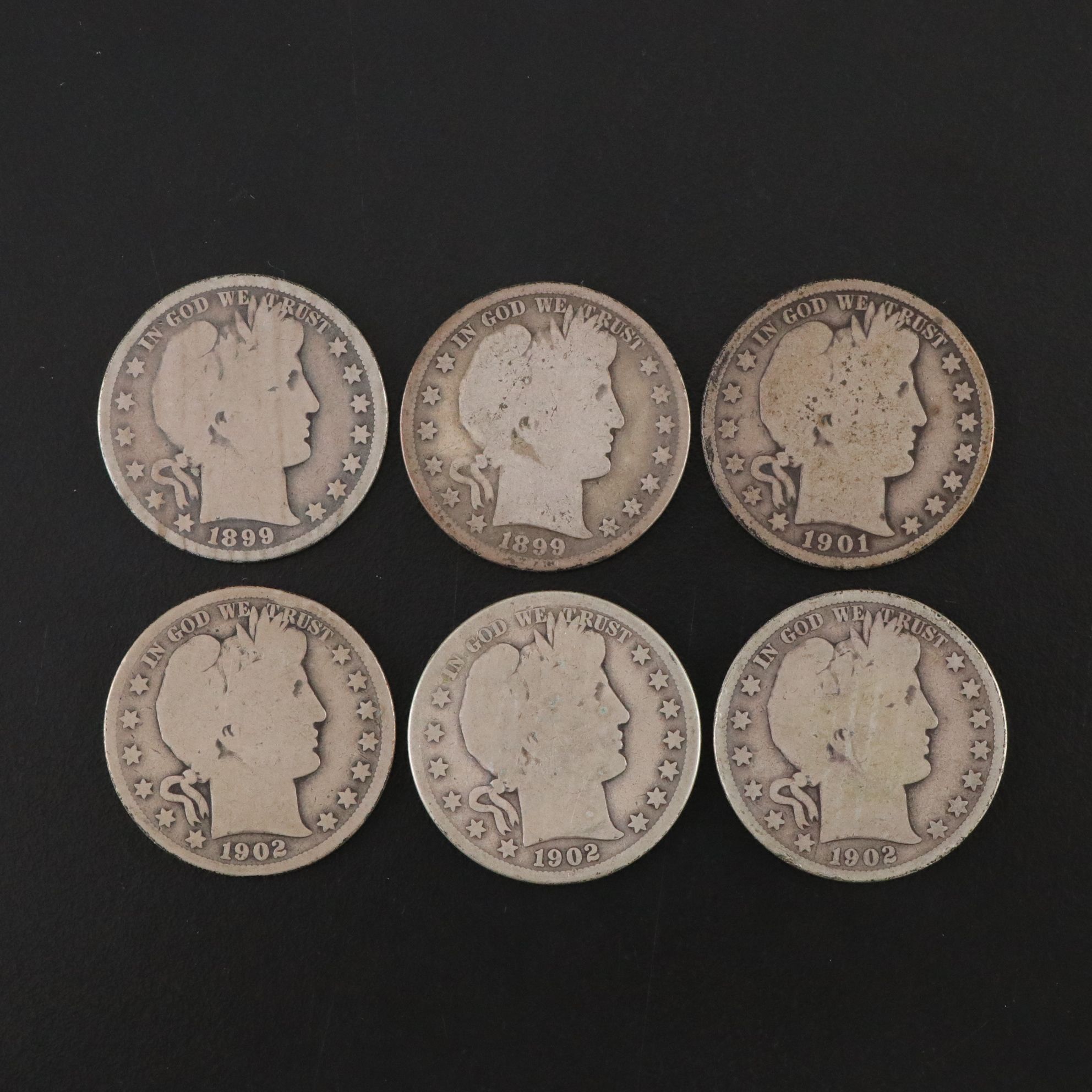 Six Barber Silver Half Dollars
