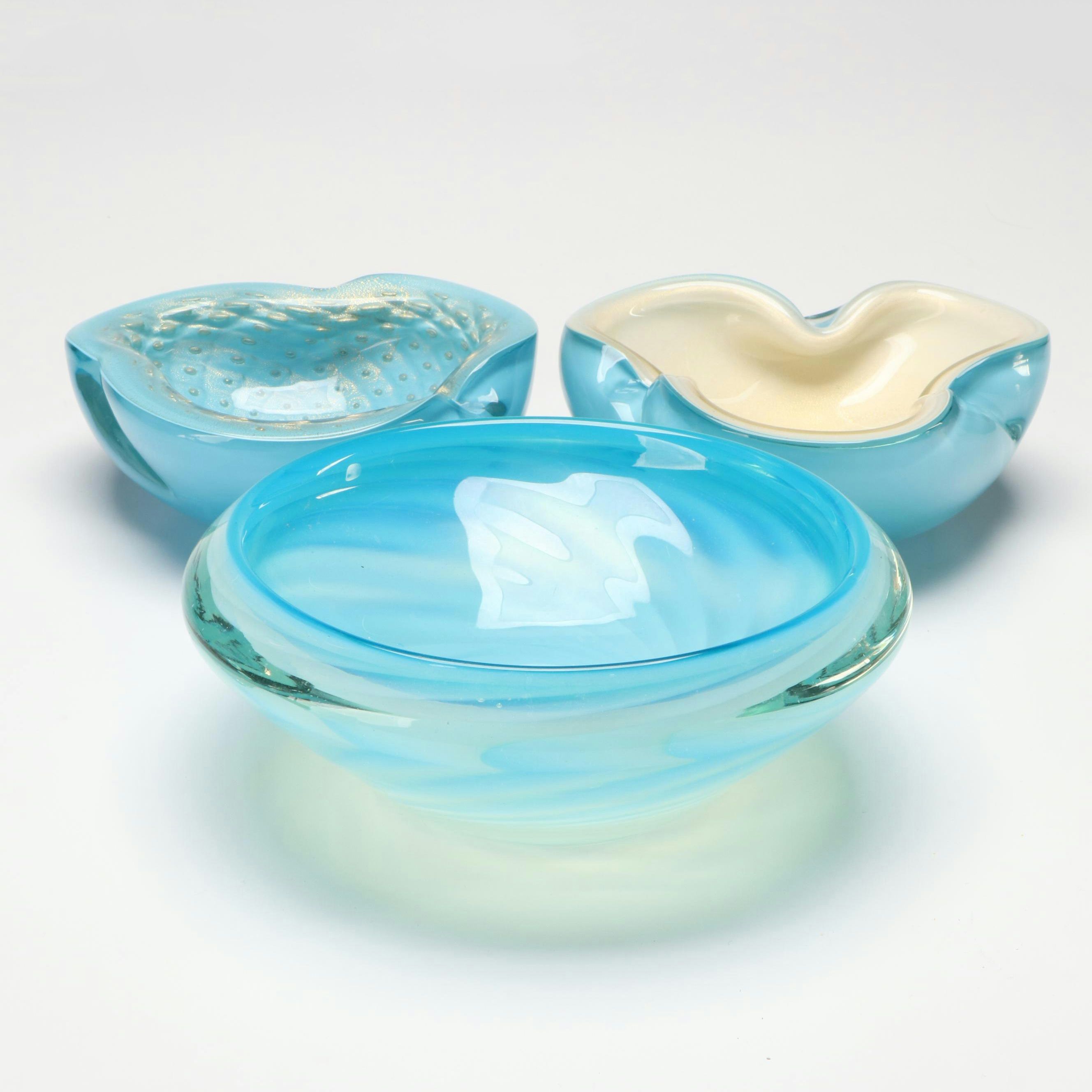 Alfredo Barbini Murano Gold Leaf Bullicante and Other Glass Bowls