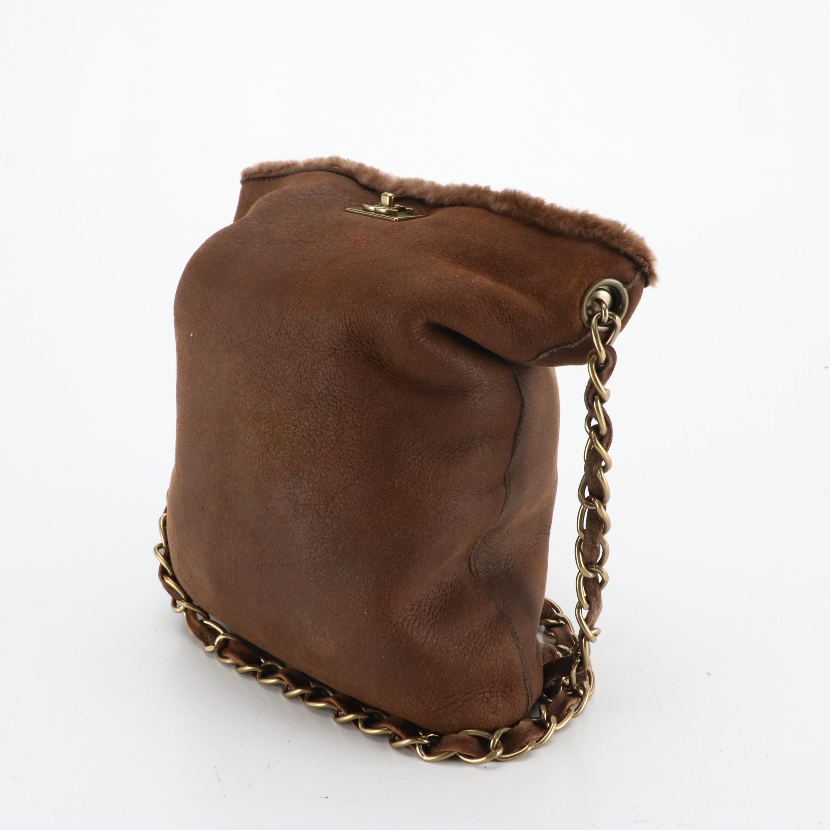 Chanel Chain Strap Bag in Chocolate Brown Lambskin Shearling