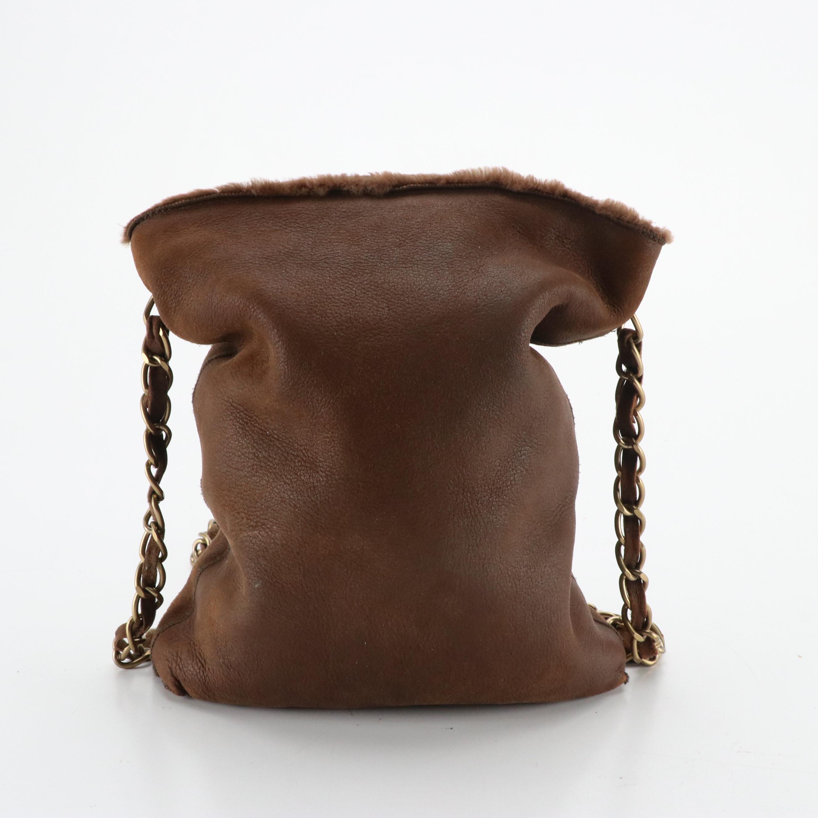 Chanel Chain Strap Bag in Chocolate Brown Lambskin Shearling