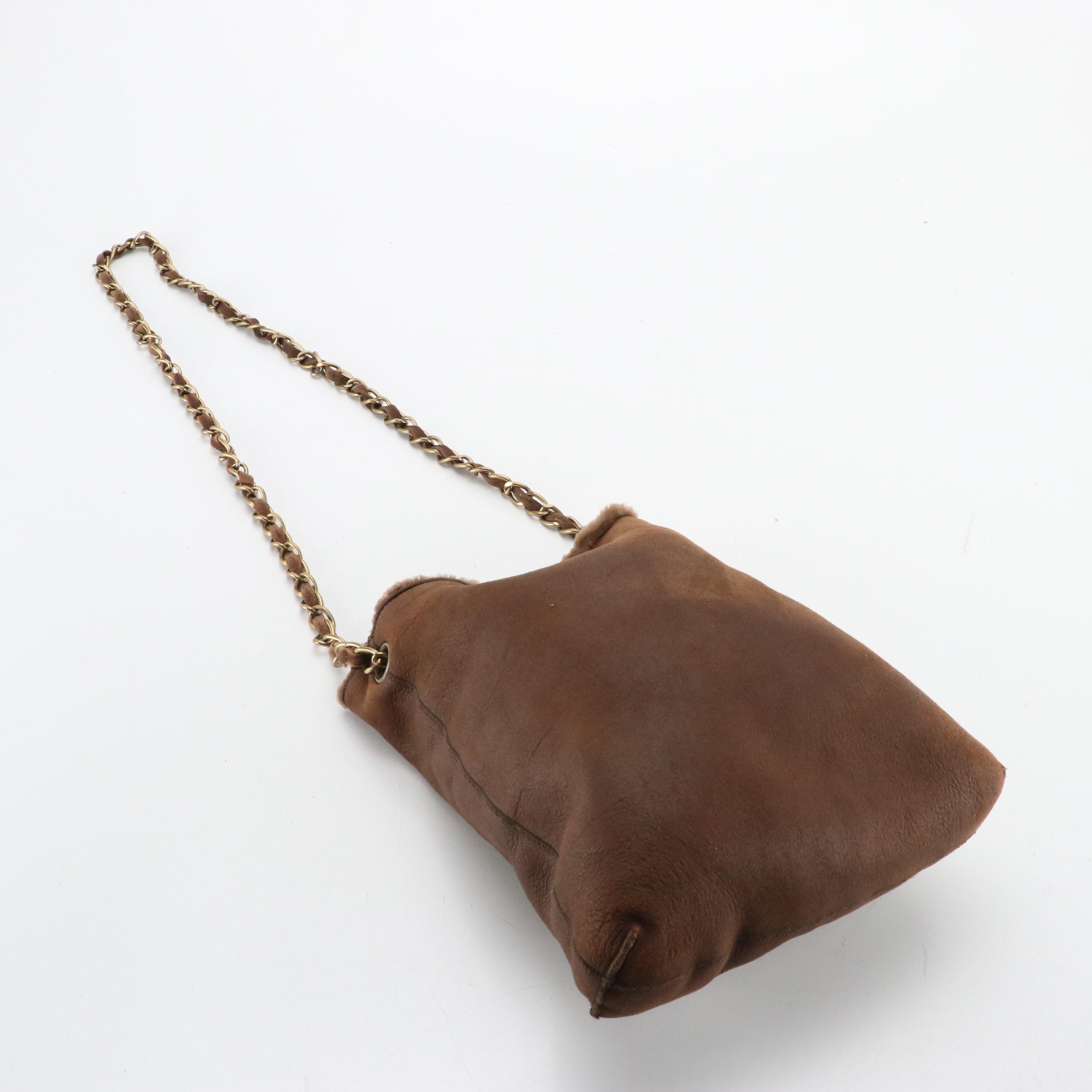 Chanel Chain Strap Bag in Chocolate Brown Lambskin Shearling