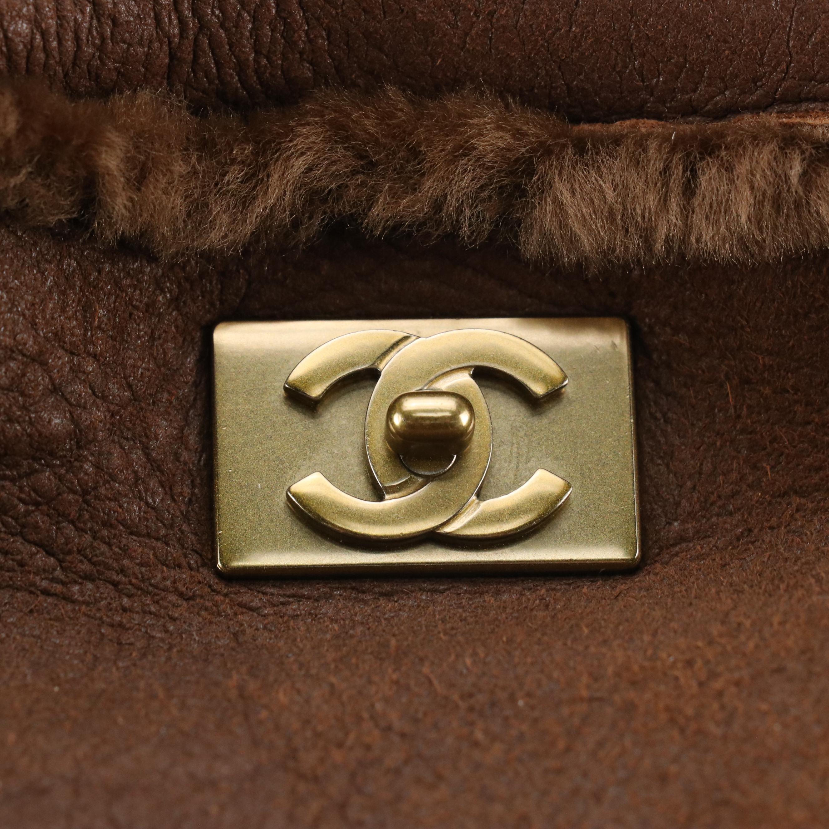 Chanel Chain Strap Bag in Chocolate Brown Lambskin Shearling