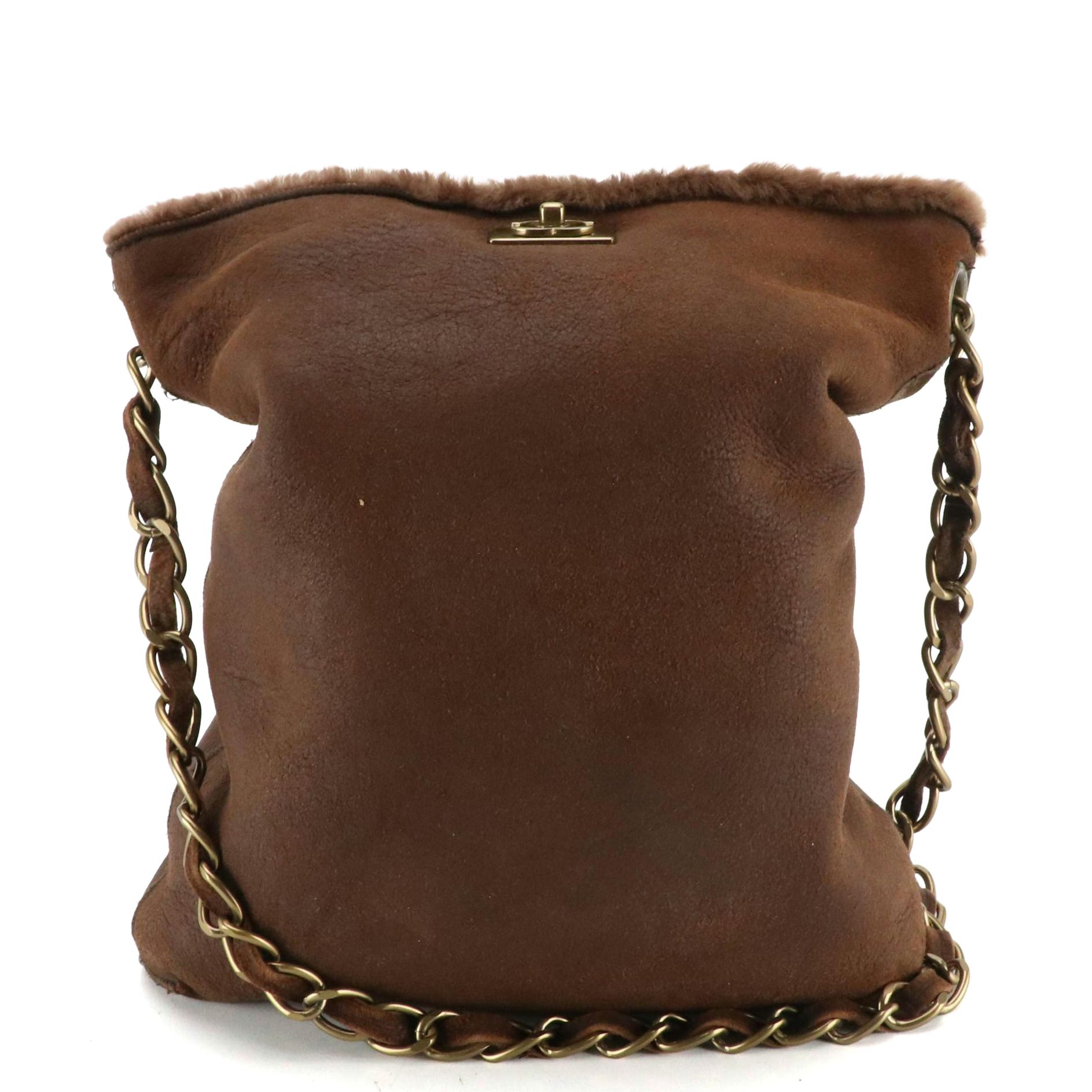 Chanel Chain Strap Bag in Chocolate Brown Lambskin Shearling