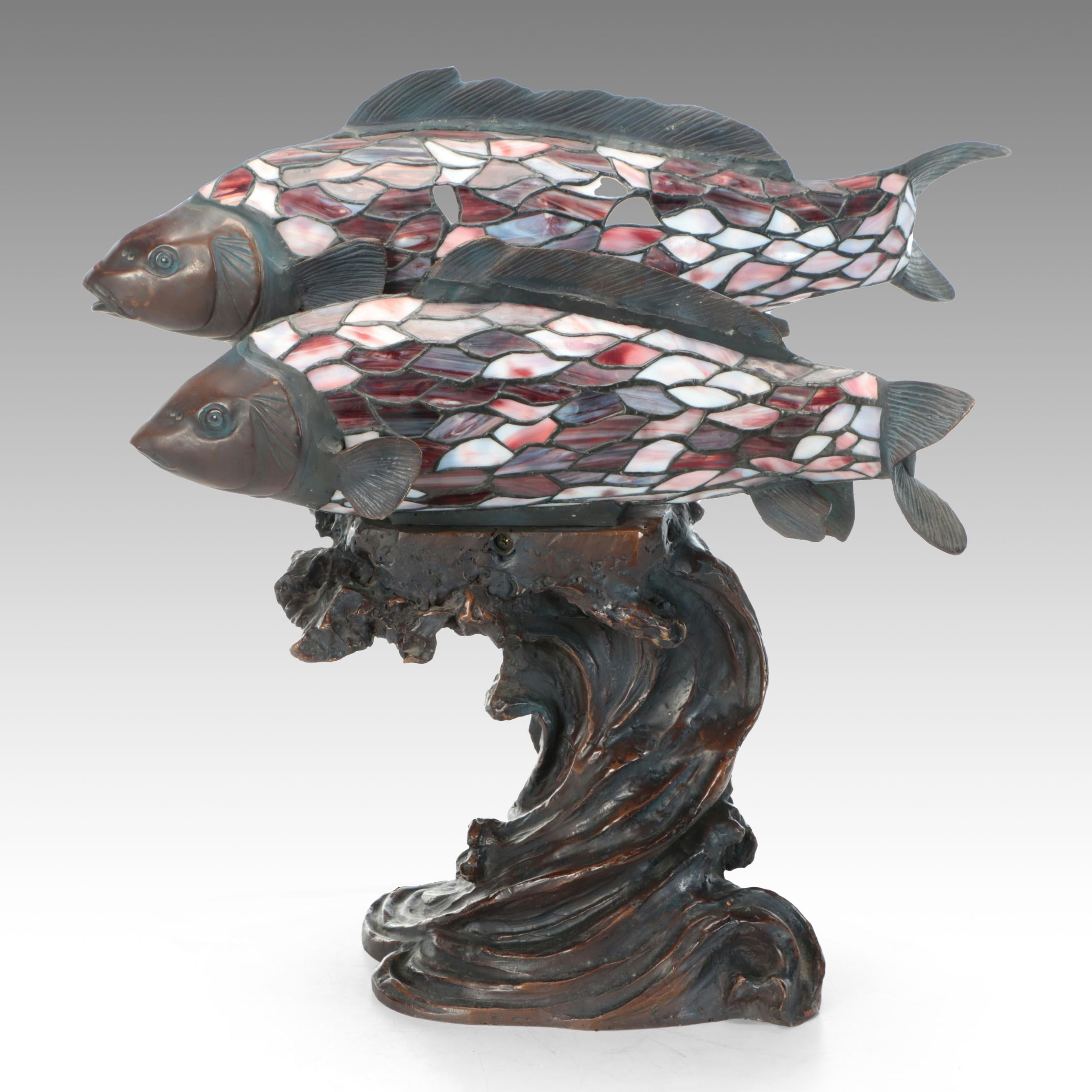 Stained Glass Fish Shade Table Lamp, 1989