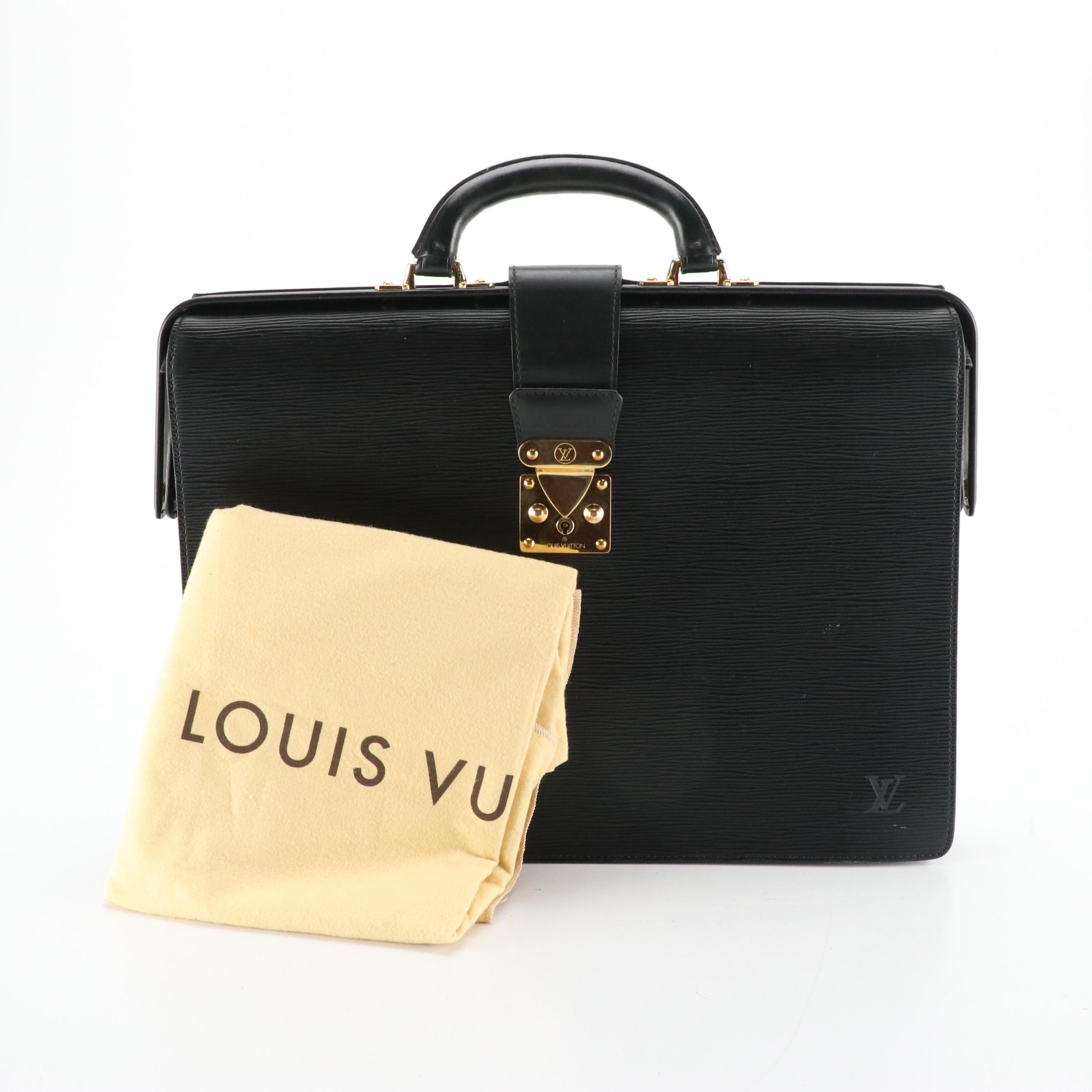 Louis Vuitton Serviette Fermoir Briefcase in Black Epi Leather