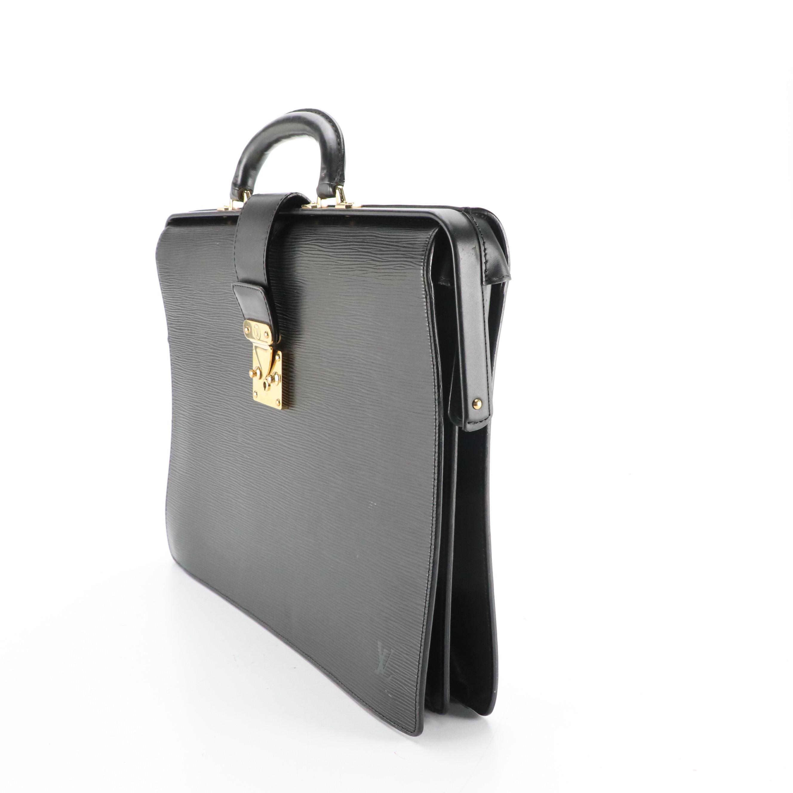 Louis Vuitton Serviette Fermoir Briefcase in Black Epi Leather