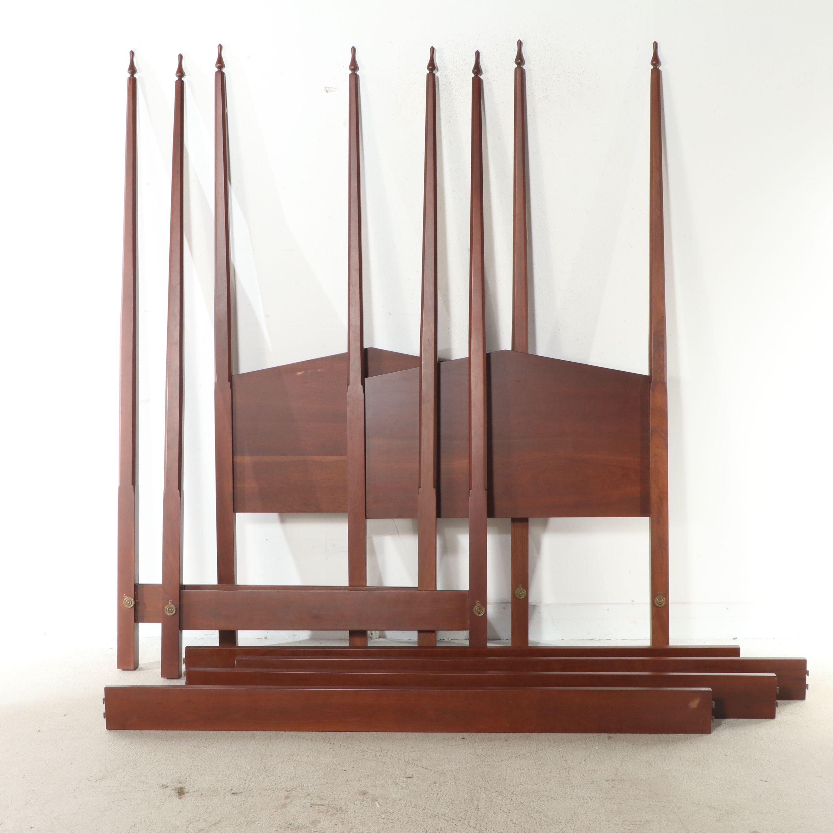 Pair of Thomas H. Kramer Federal Style Four-Poster Walnut Twin Bed Frames