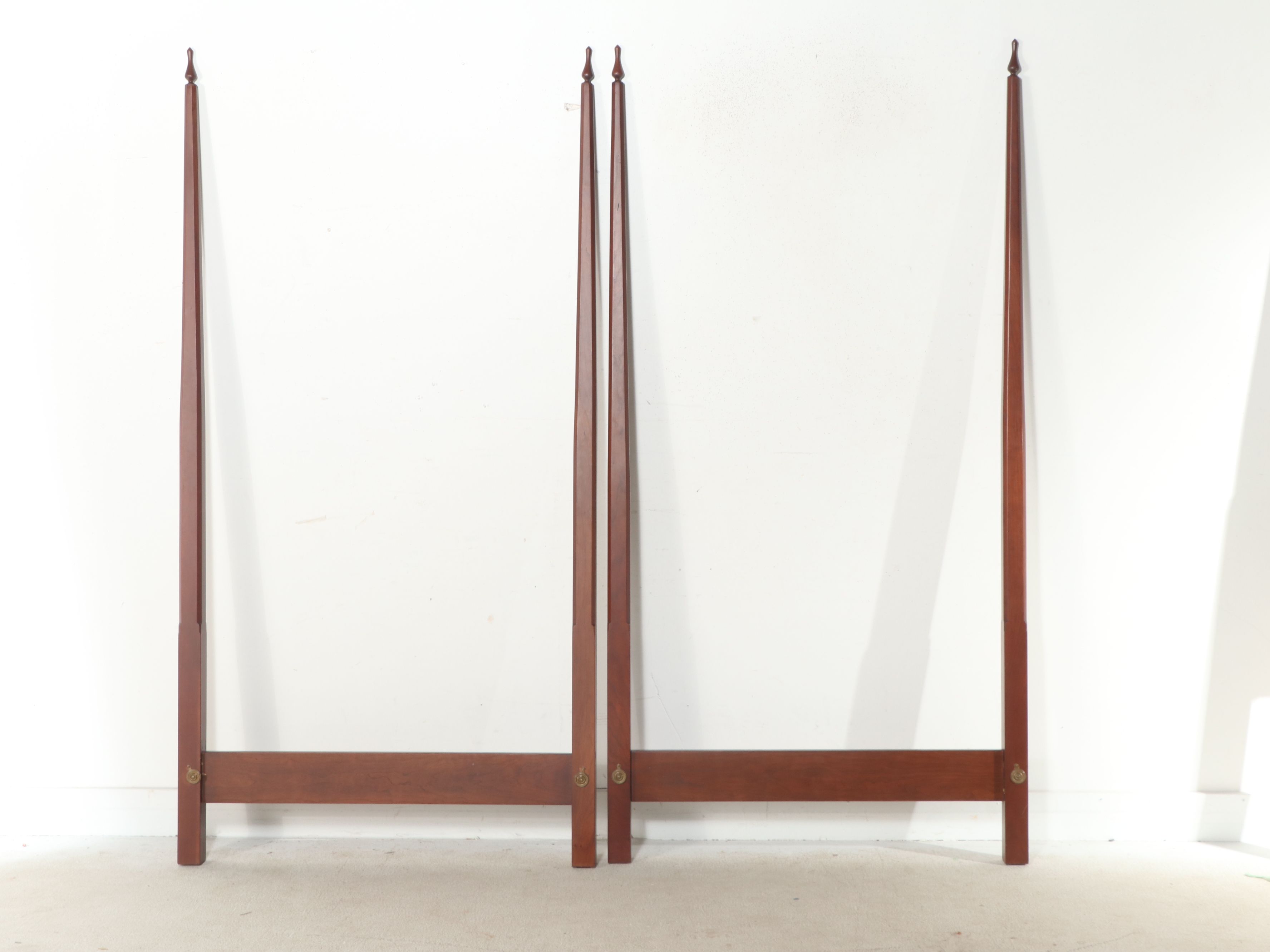 Pair of Thomas H. Kramer Federal Style Four-Poster Walnut Twin Bed Frames