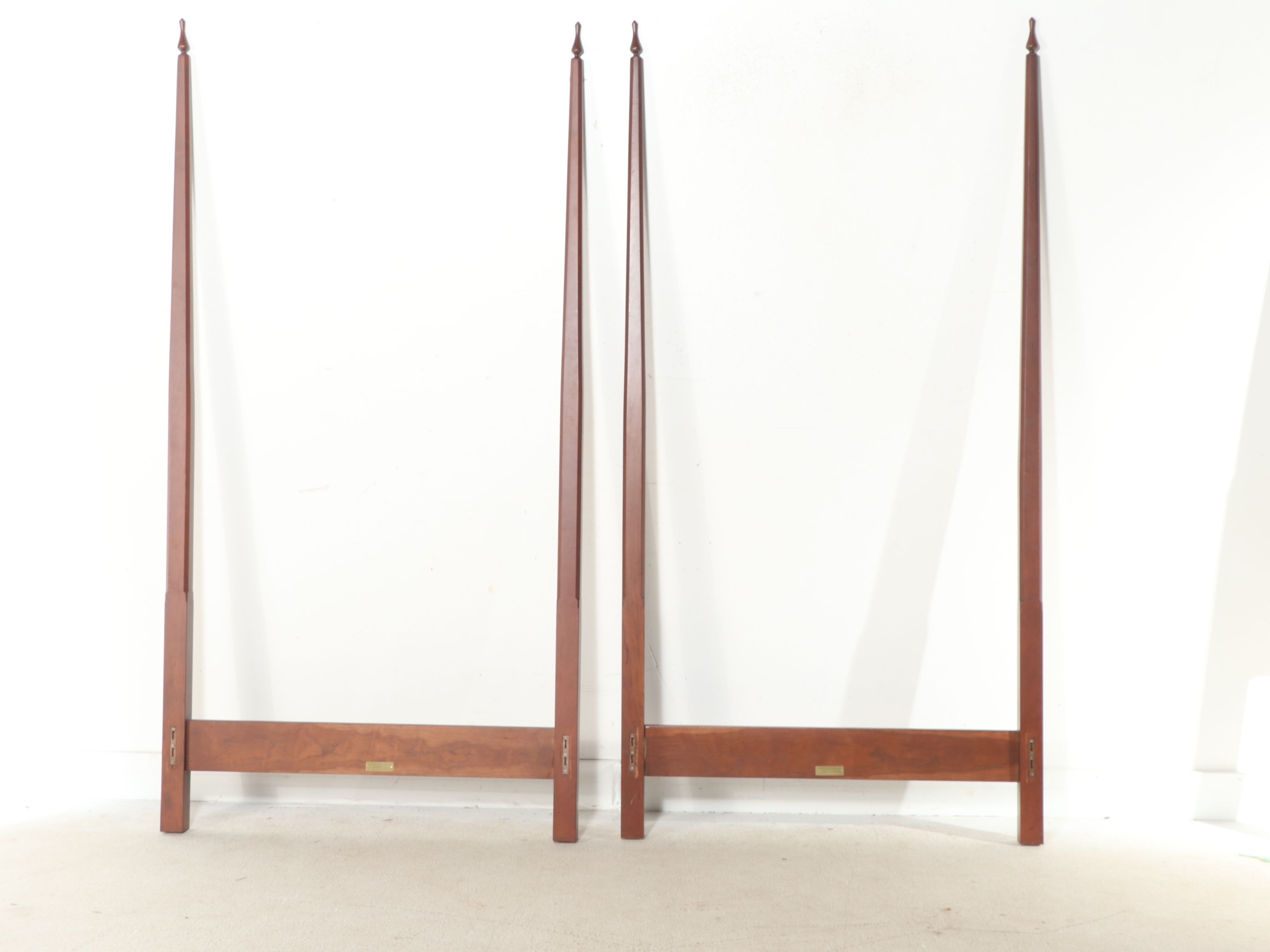 Pair of Thomas H. Kramer Federal Style Four-Poster Walnut Twin Bed Frames